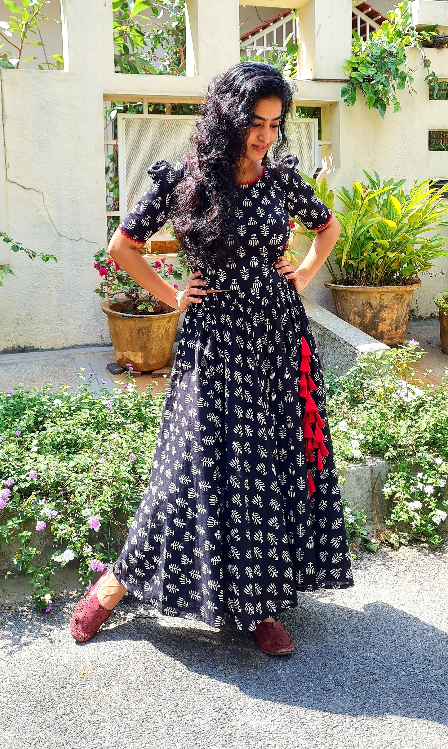 Lotus Blossoms in Monochrome: Cotton Skirt And Crop Top