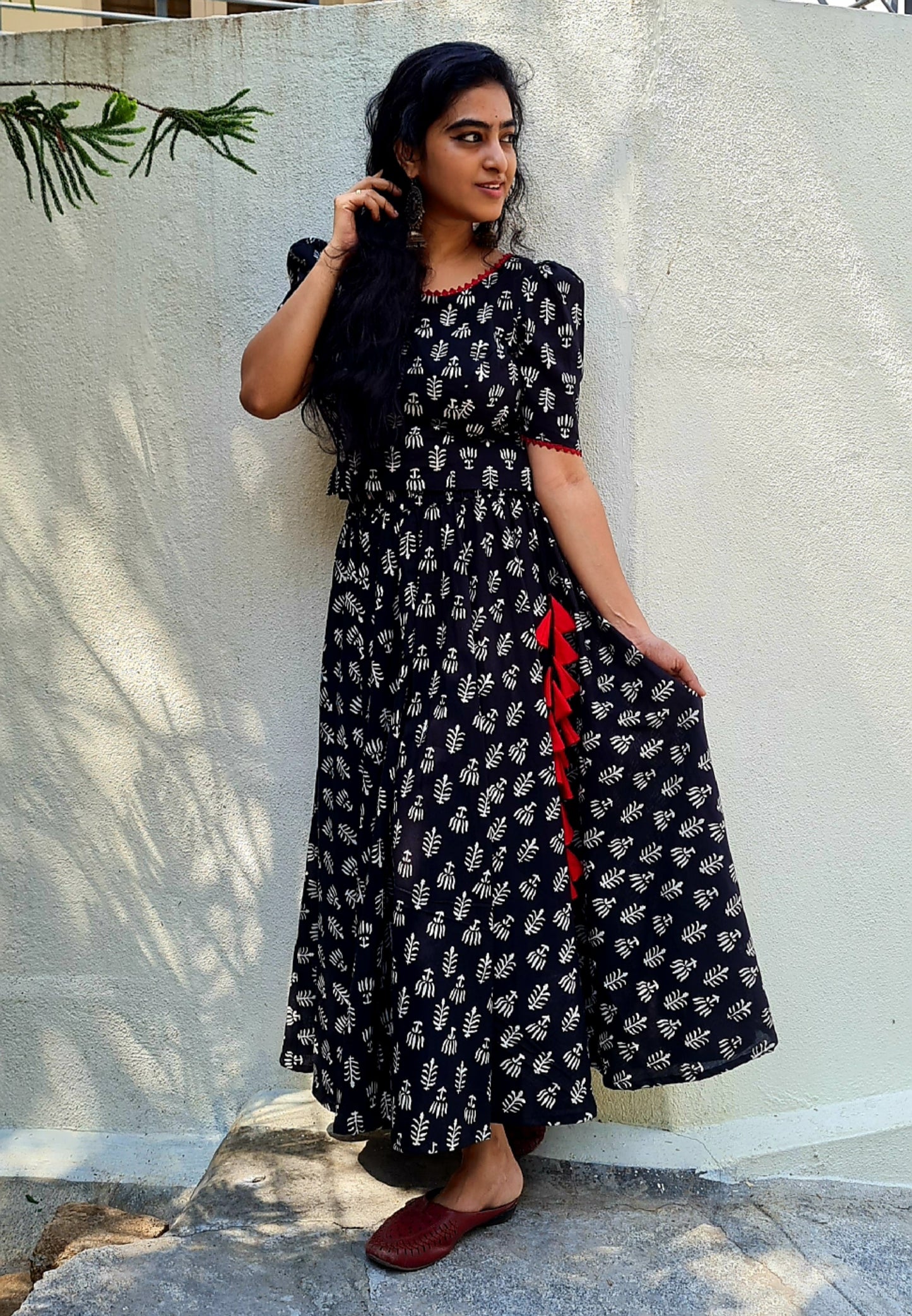 Lotus Blossoms in Monochrome: Cotton Skirt And Crop Top