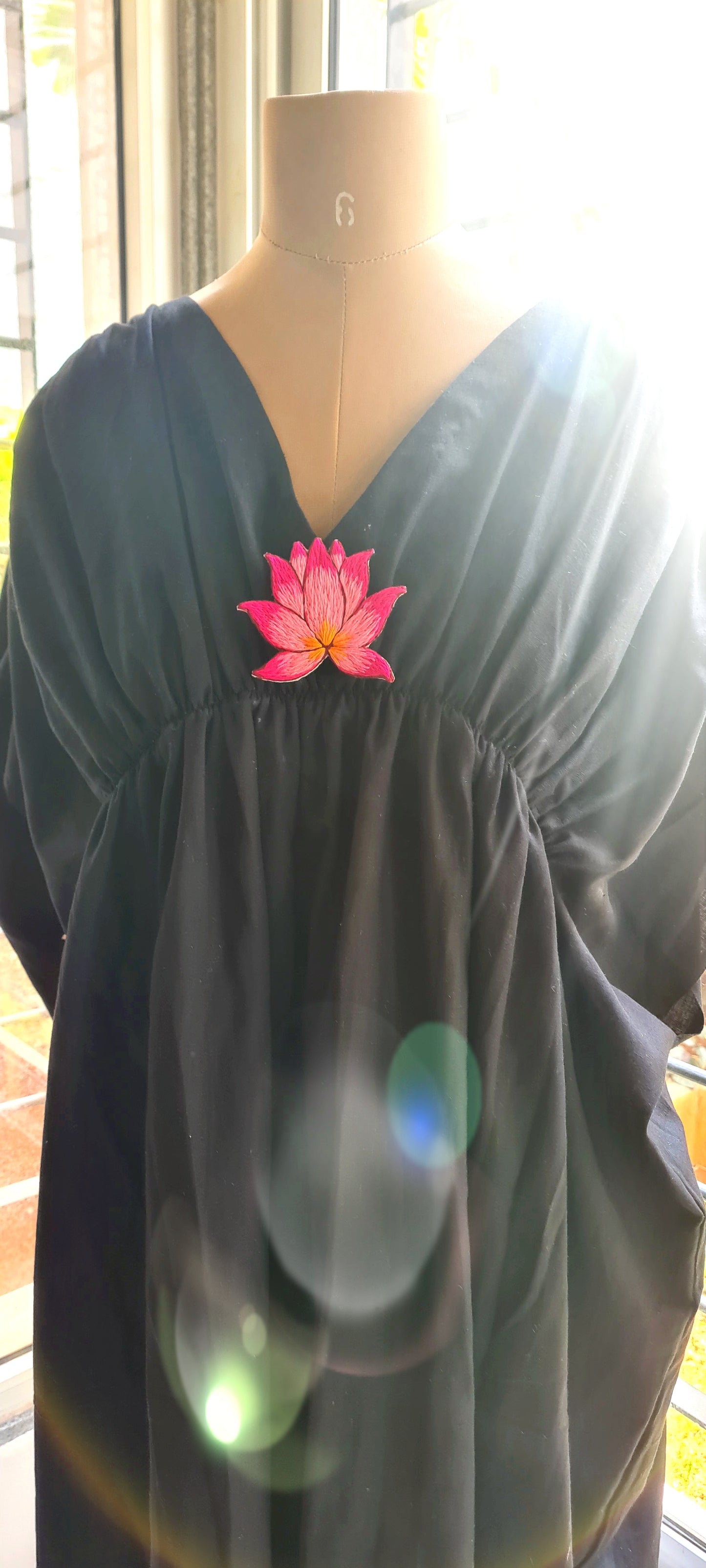 The Black Kaftan Frock With Lotus Hand Embroidery