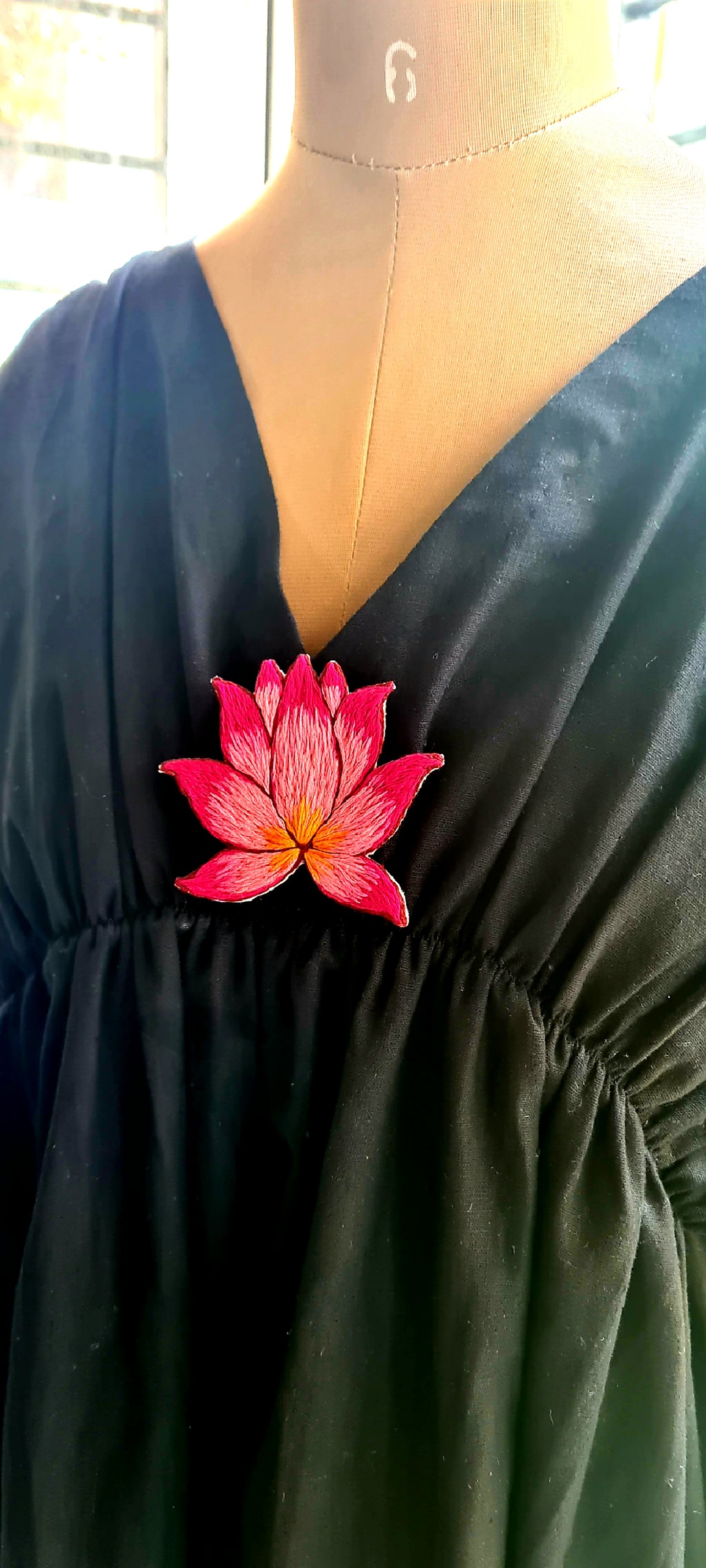 The Black Kaftan Frock With Lotus Hand Embroidery