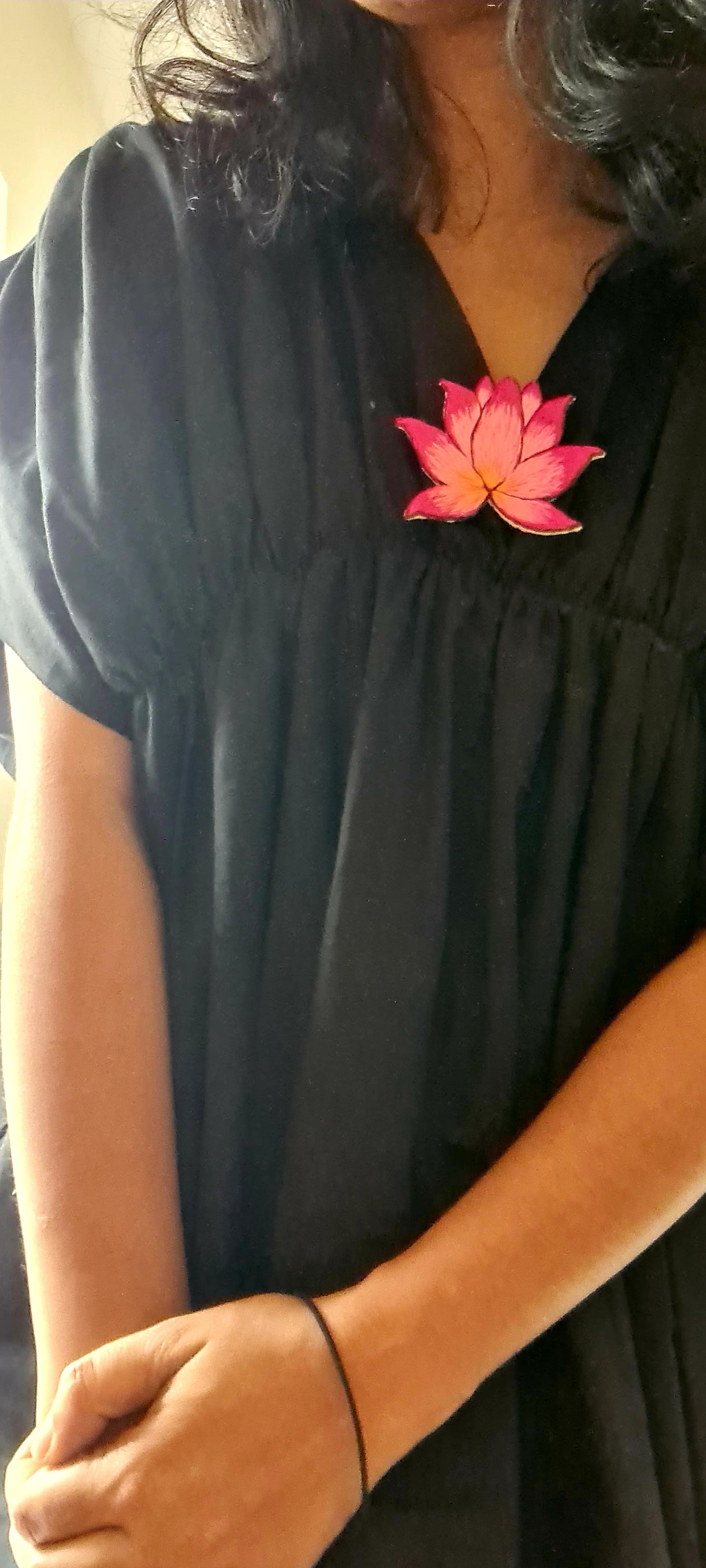 The Black Kaftan Frock With Lotus Hand Embroidery