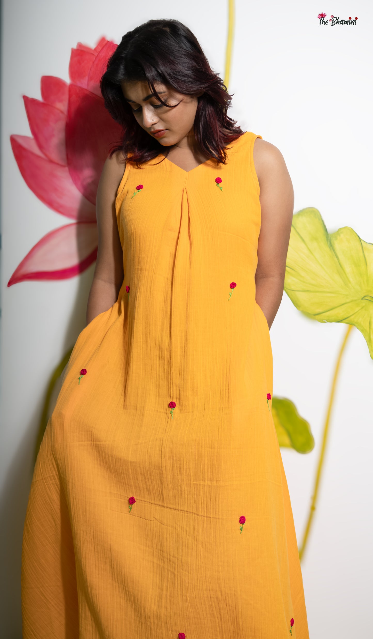 Earthly Sunset Charm: Handcrafted Cotton Gauze Dress