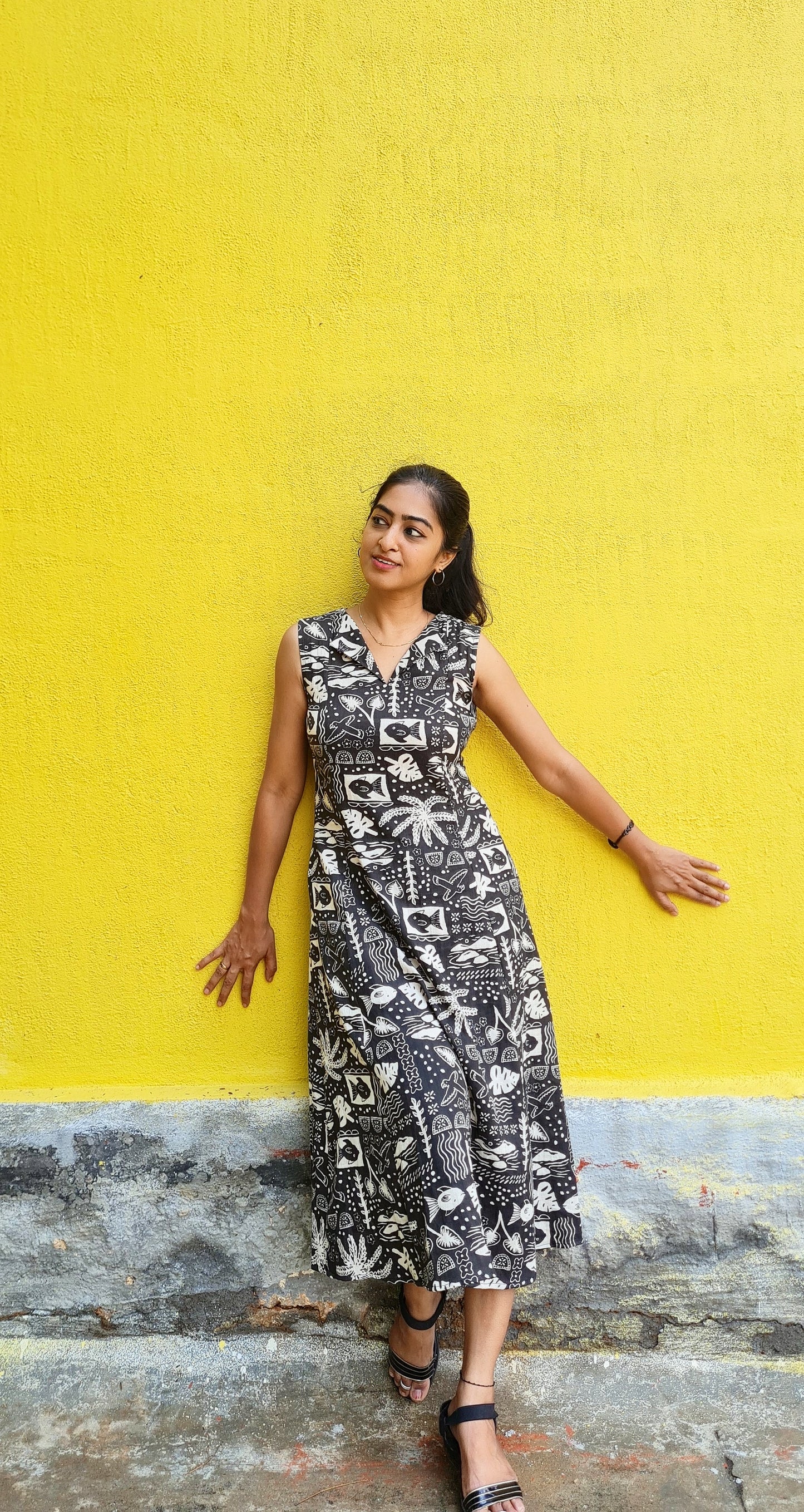 Earth And Sea : Whimsical Tree And Fish Print Gauze Dress