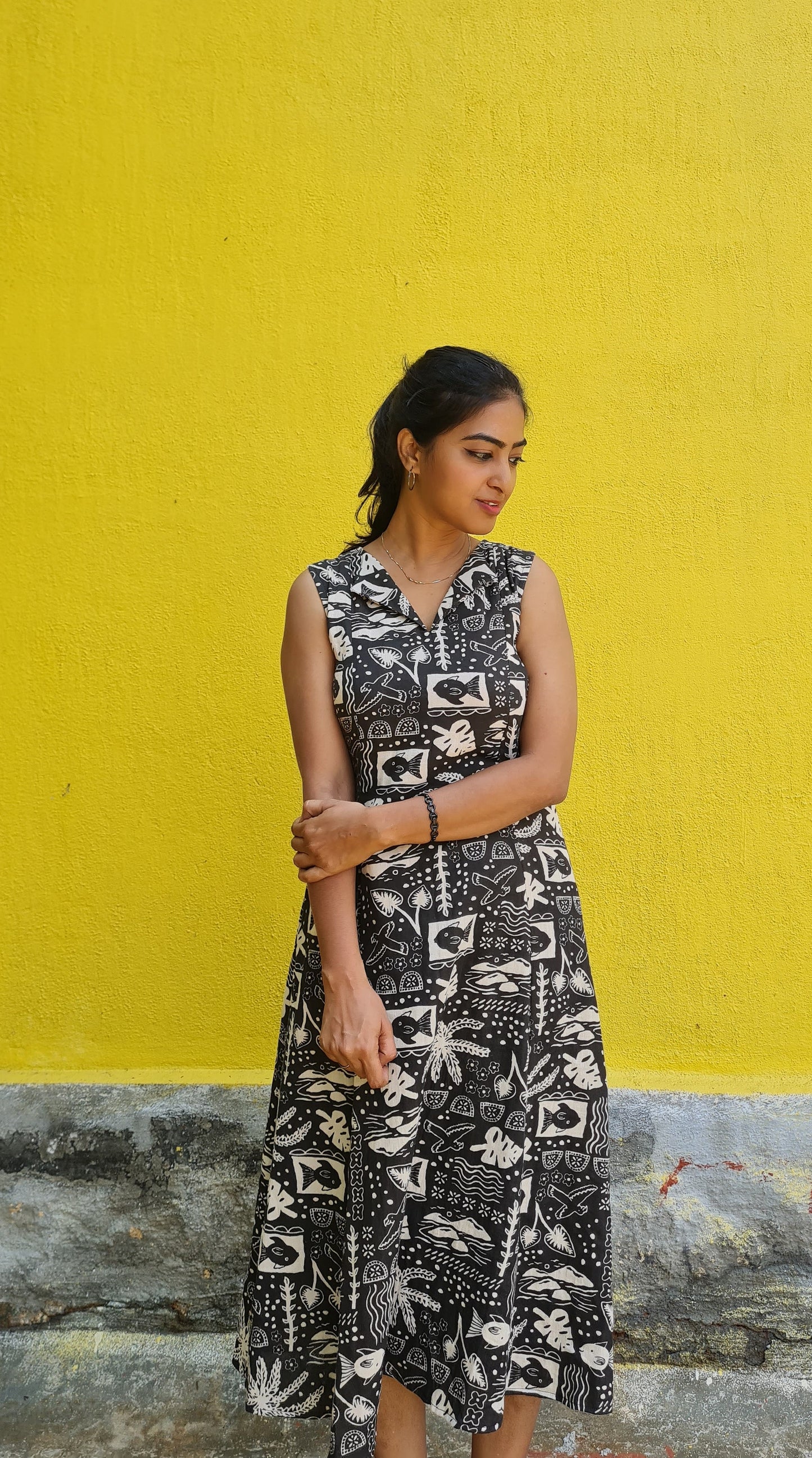 Earth And Sea : Whimsical Tree And Fish Print Gauze Dress