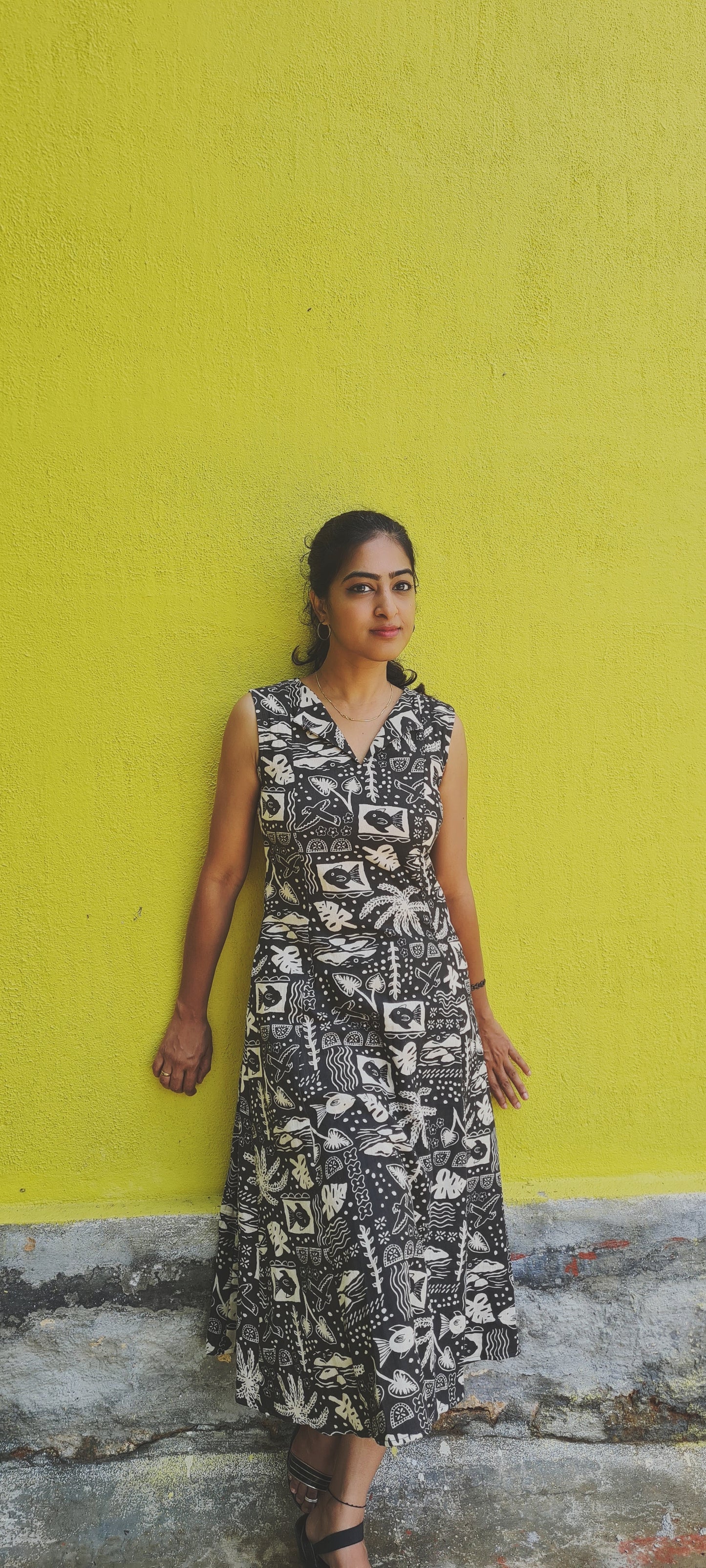 Earth And Sea : Whimsical Tree And Fish Print Gauze Dress