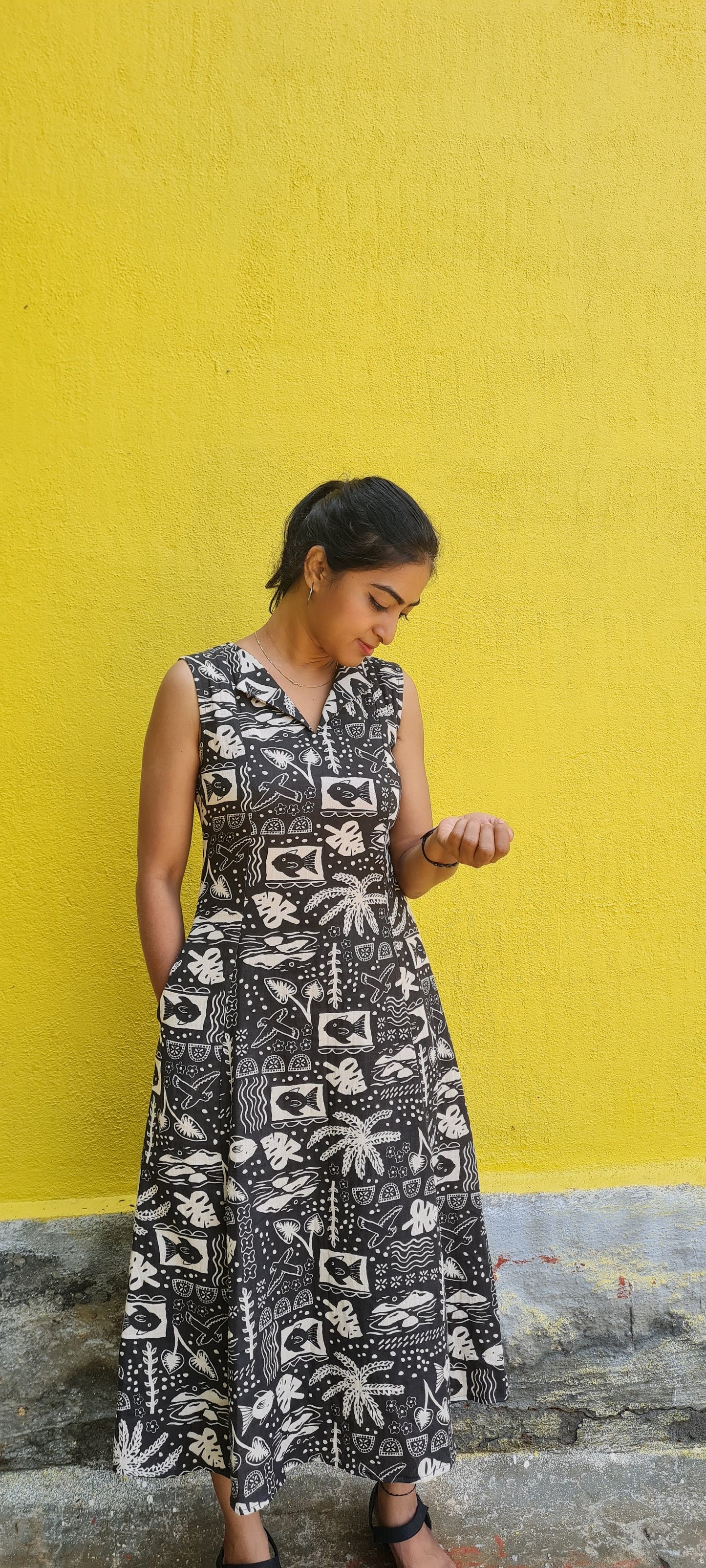 Earth And Sea : Whimsical Tree And Fish Print Gauze Dress
