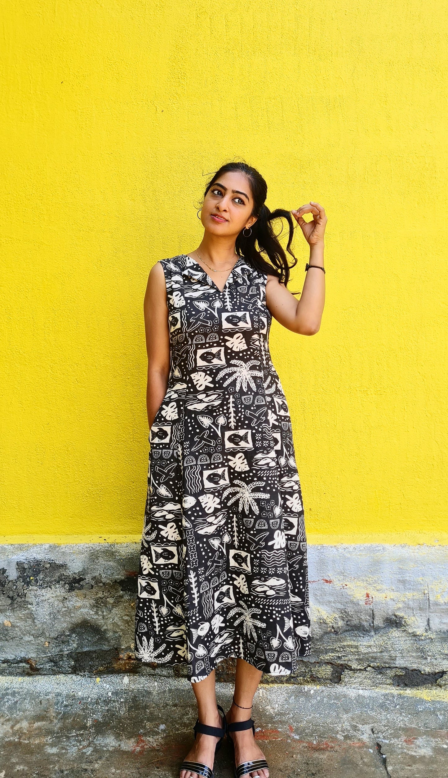 Earth And Sea : Whimsical Tree And Fish Print Gauze Dress
