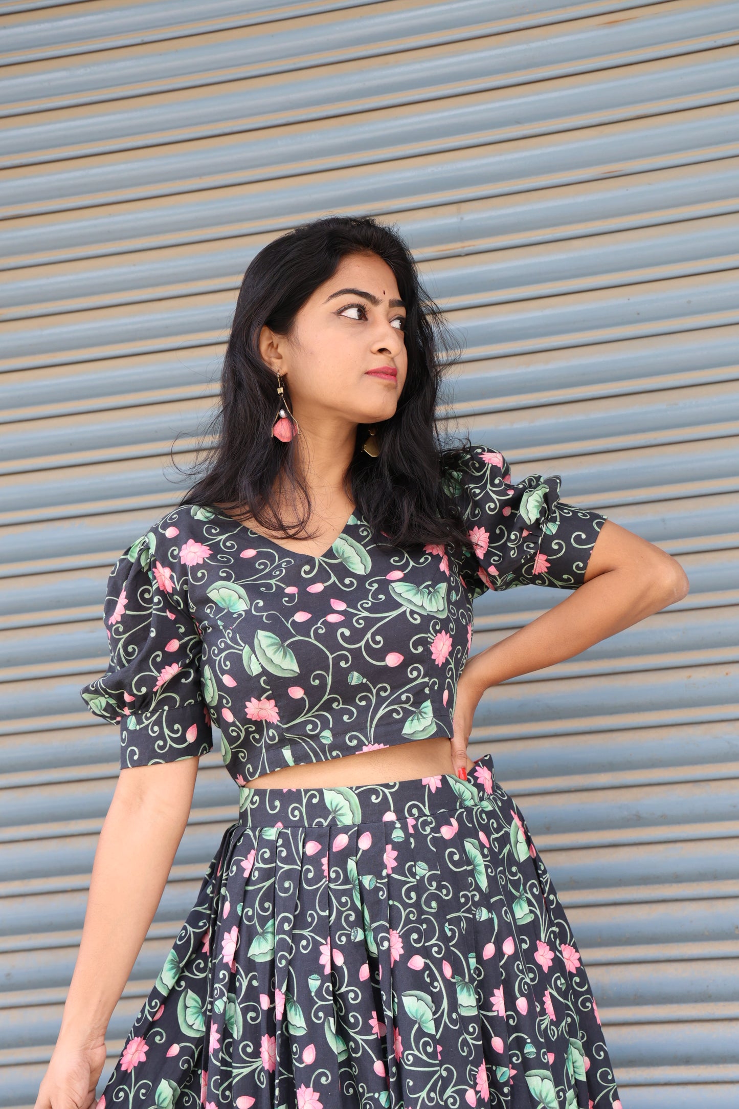 The Pichwai Skirt And Top in Black