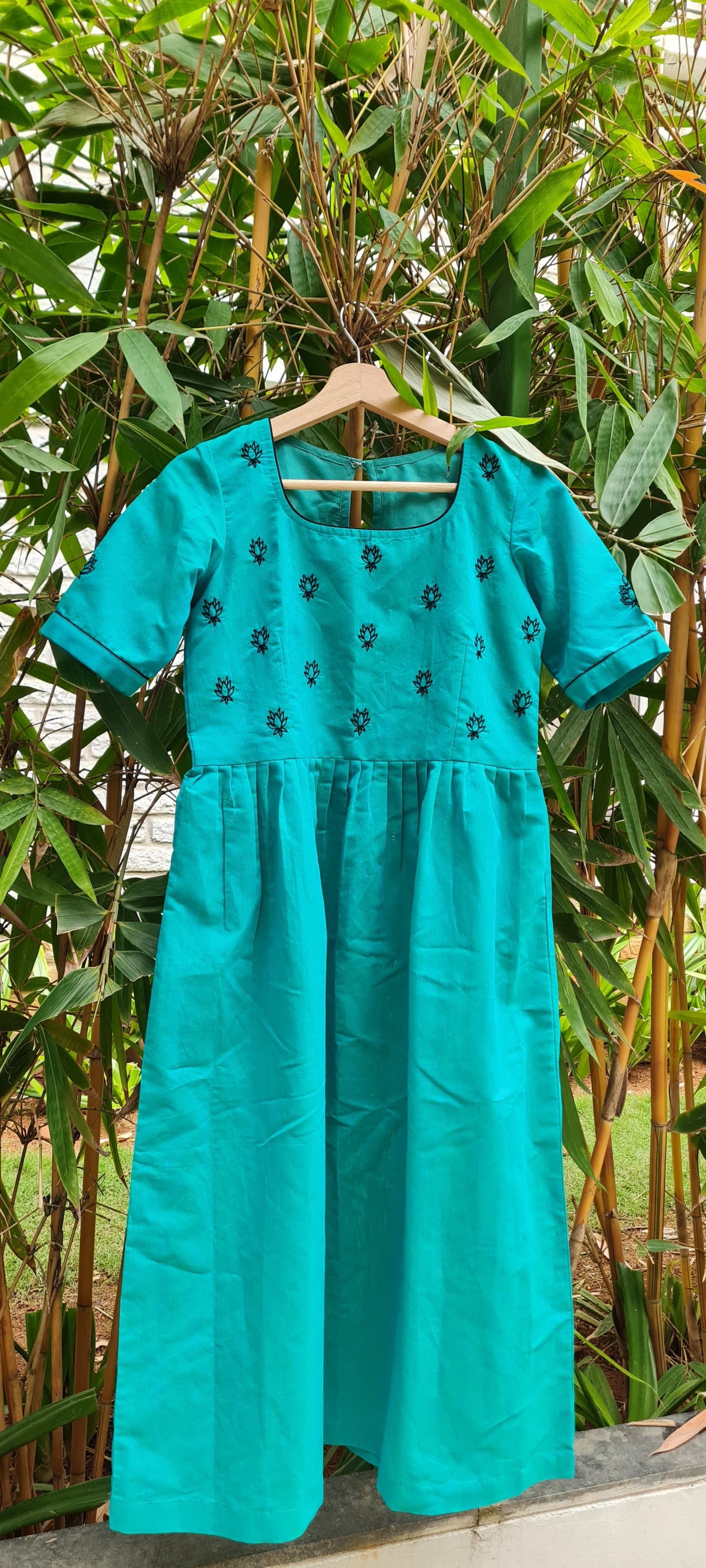 Chanderi Cotton Lotus Embroidered Frock