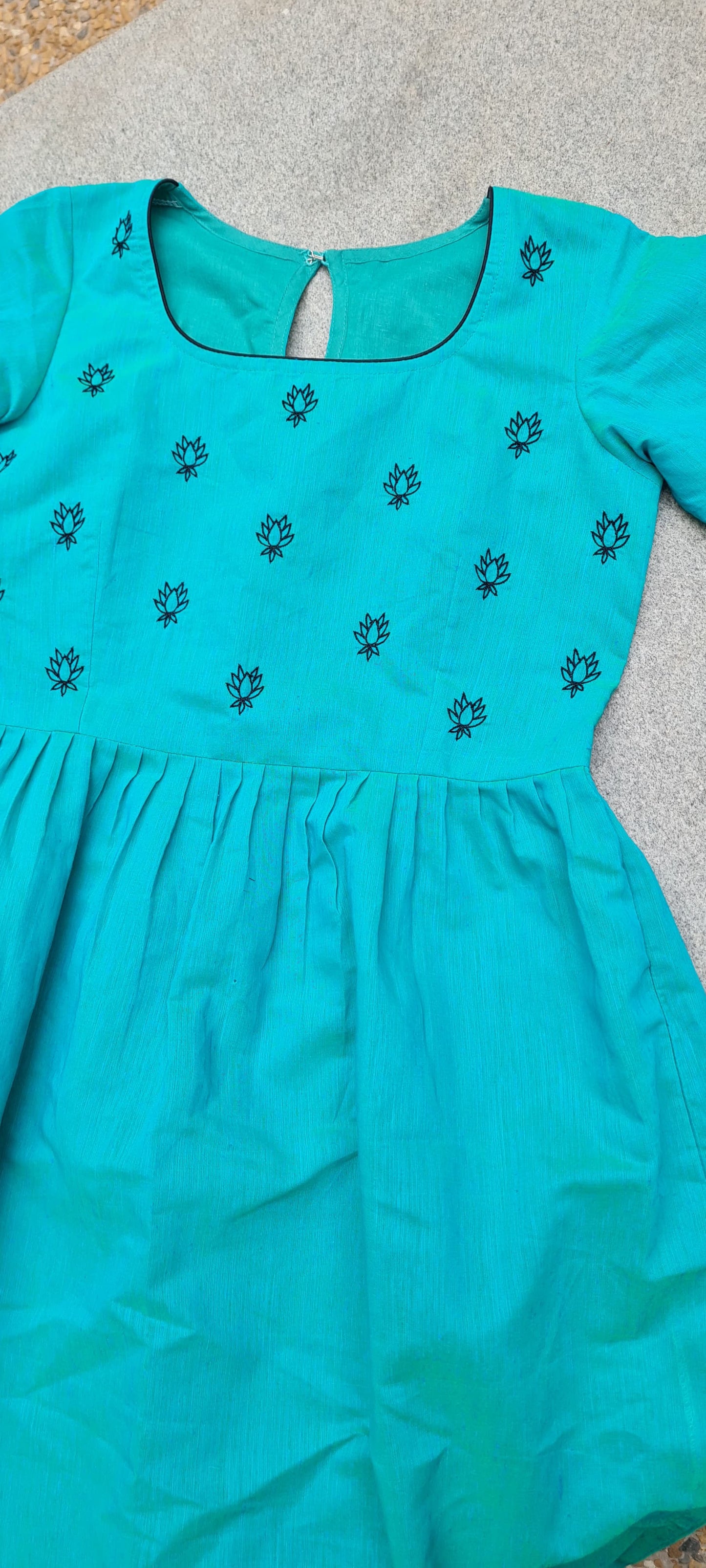 Chanderi Cotton Lotus Embroidered Frock