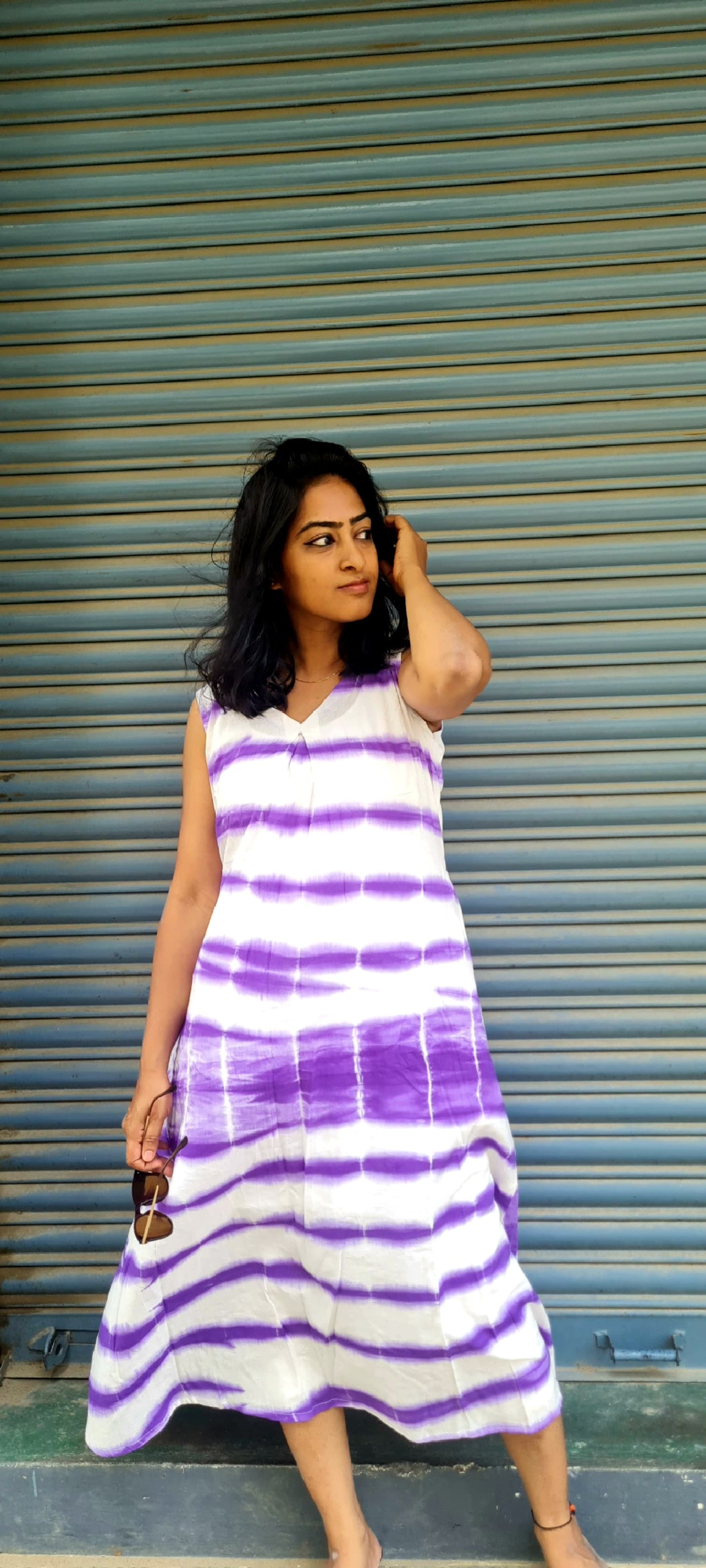 Purple Tie And Dye Mul Cotton Frock