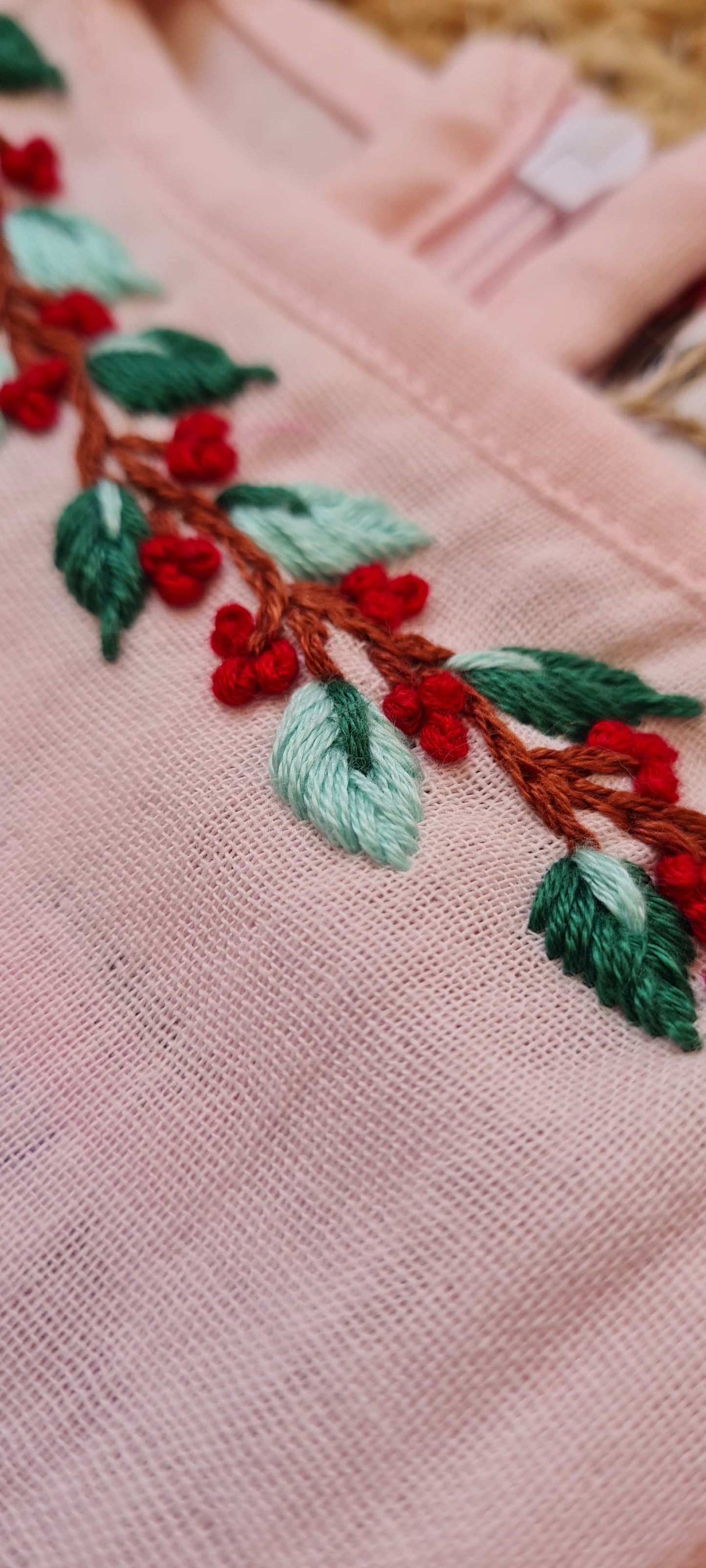 Baby Pink Hand-Embroidered Muslin Frock-KD0007