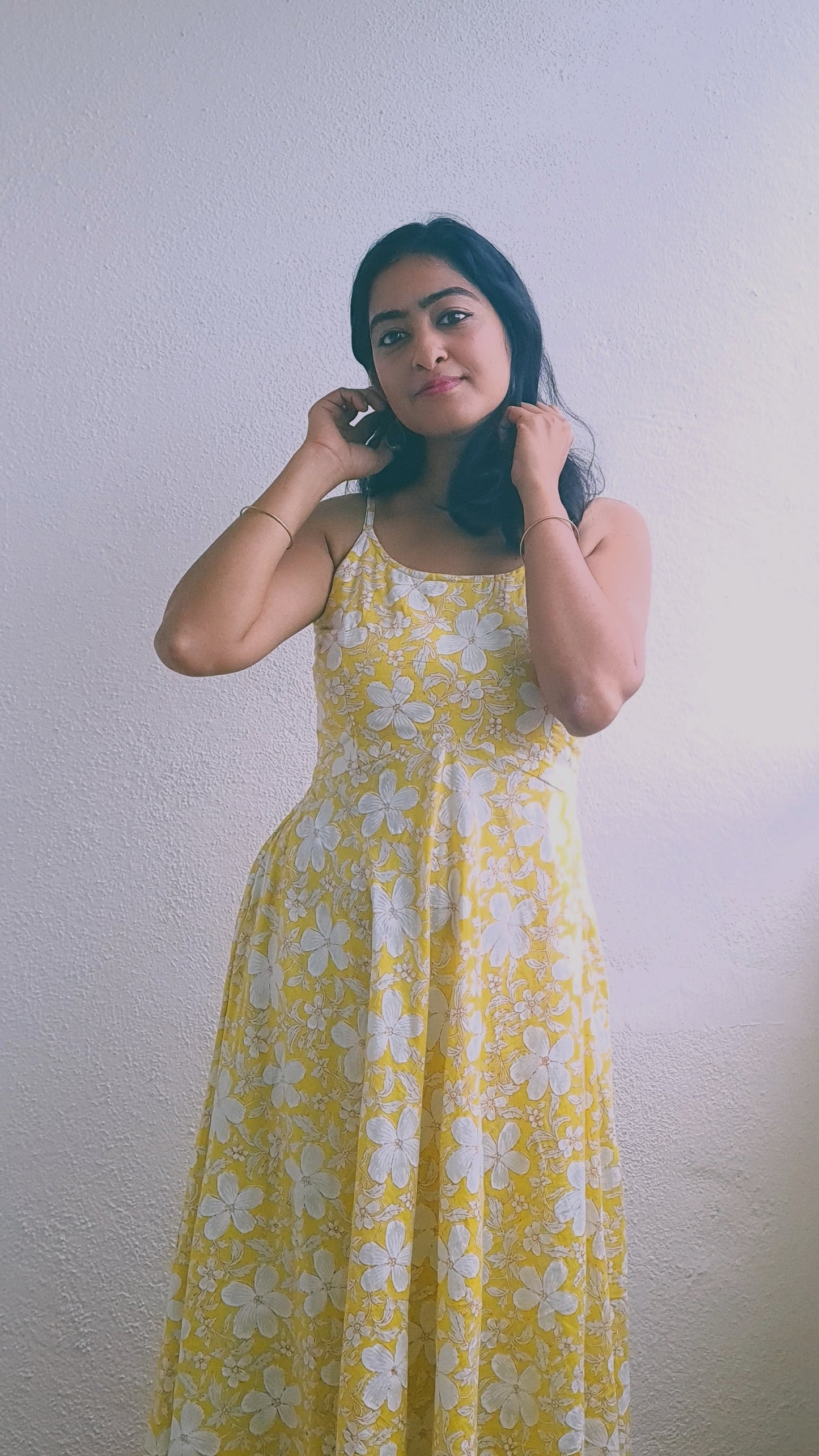 Golden Bloom Cotton Flared Dress