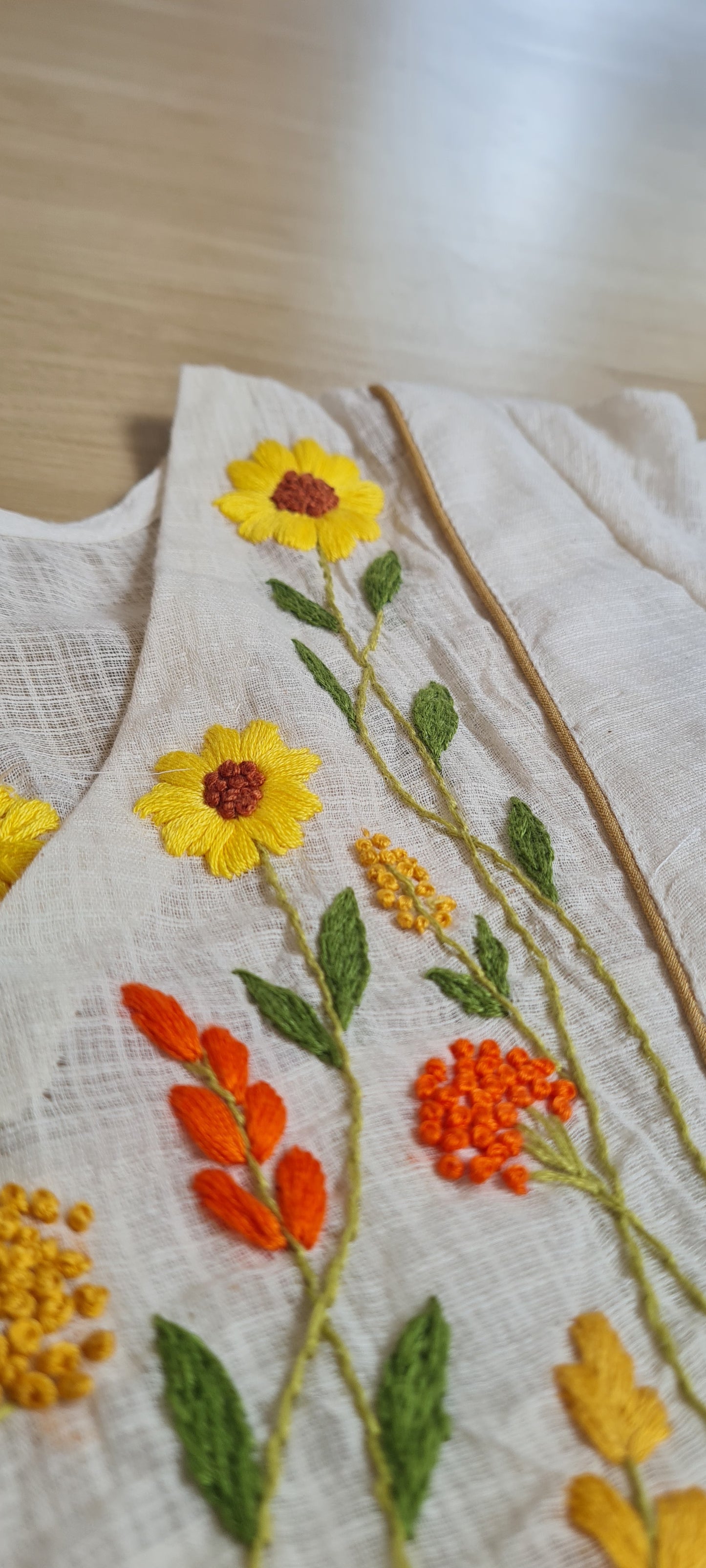 Marigold Meadow: Hand-Embroidered Onam Kurti Set