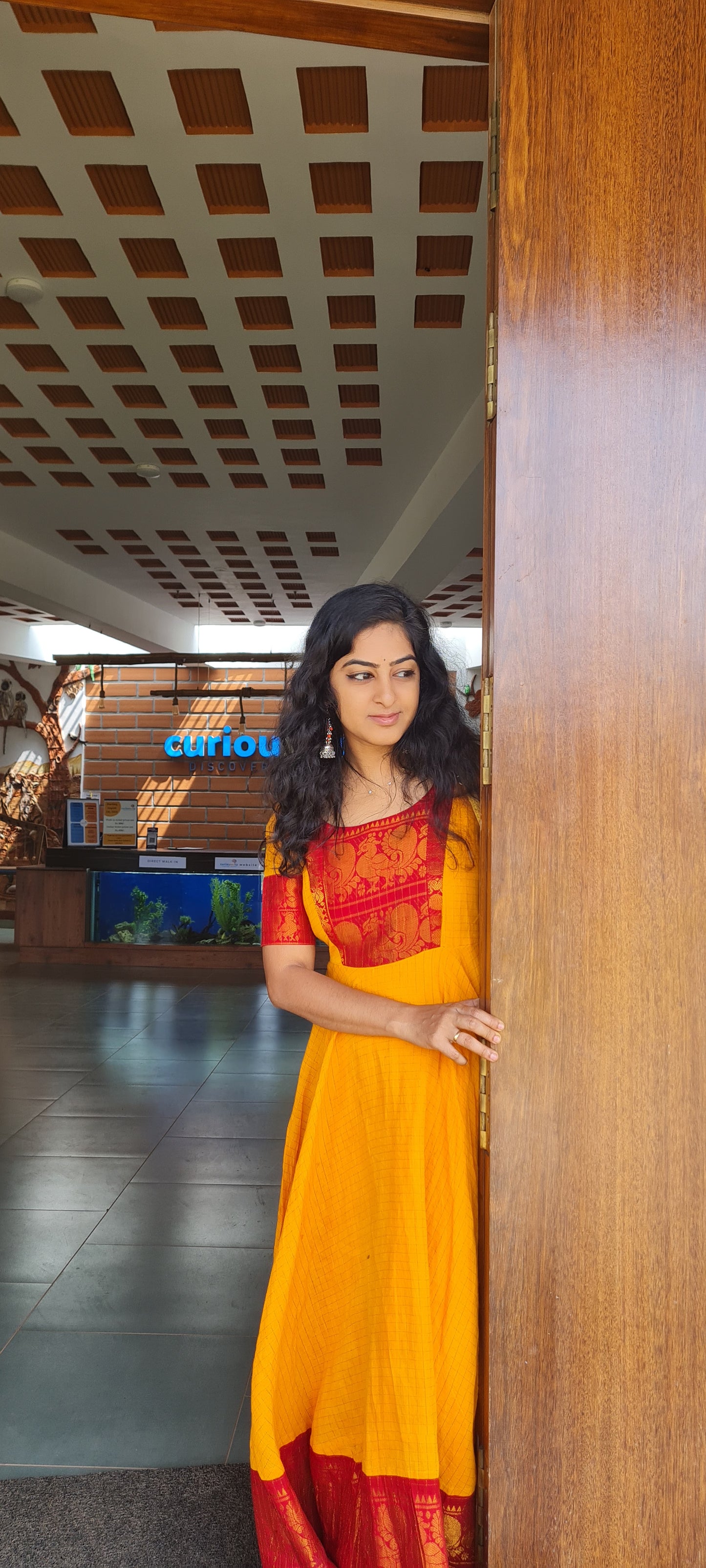 Sangam Splendor: Orange & Maroon Sungudi Cotton Frock..