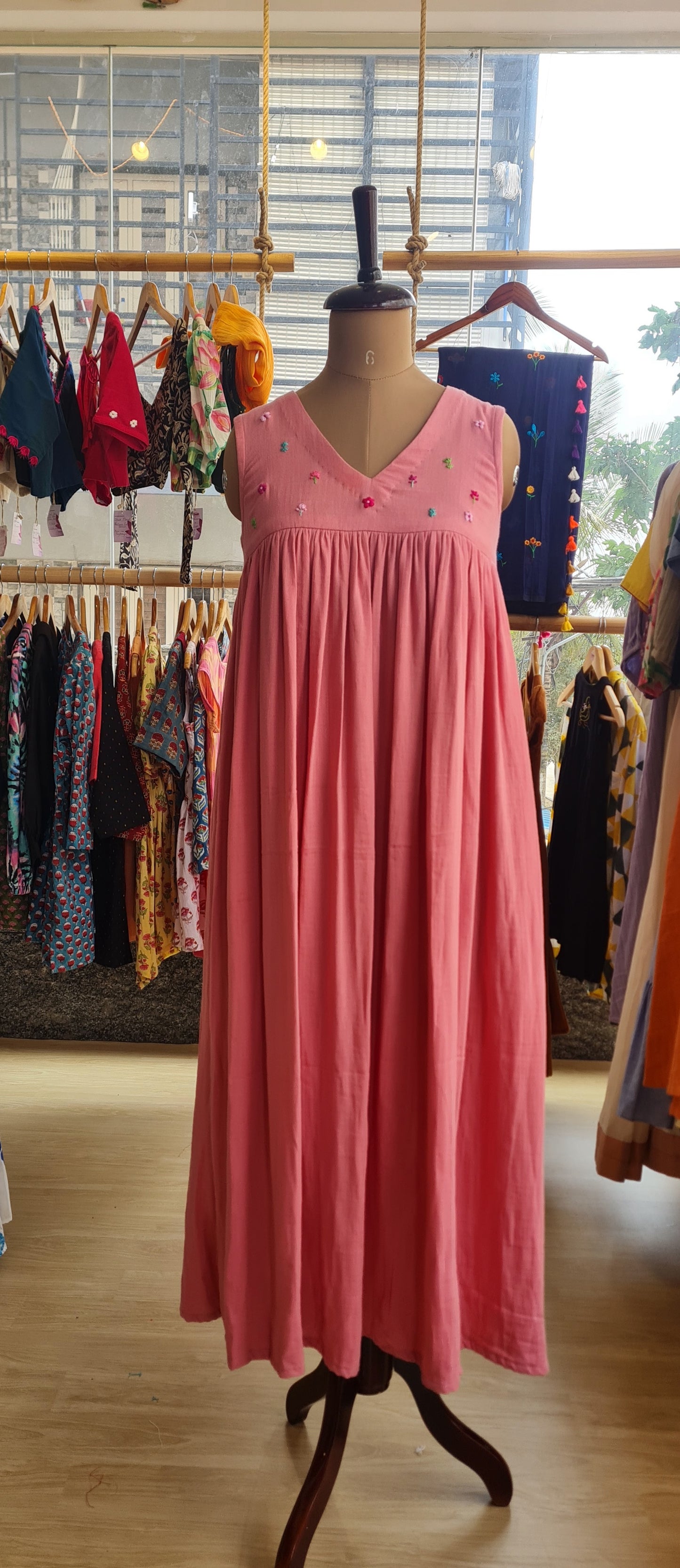 Romantic Whispers: Peach Muslin Cotton Frock