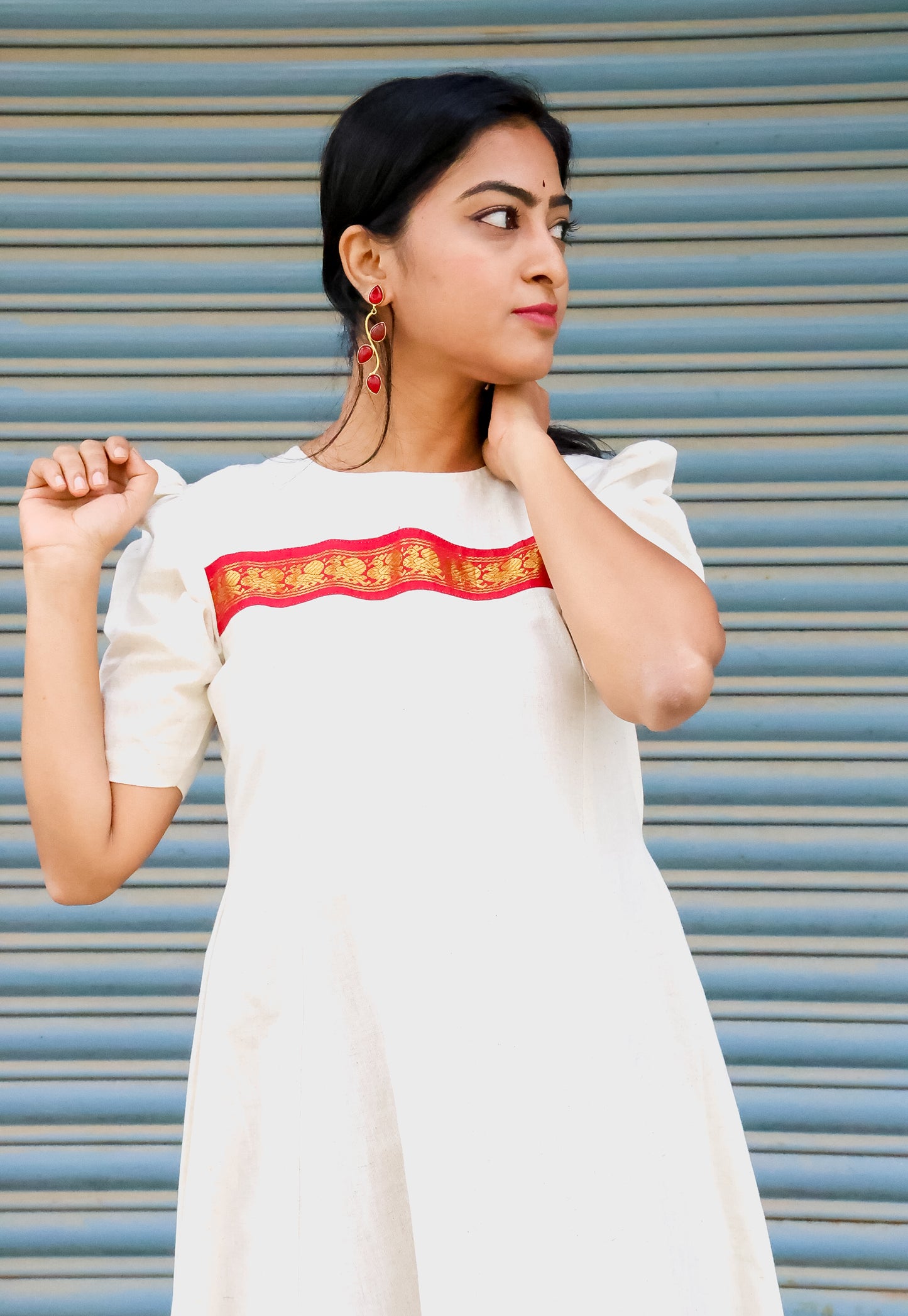 Traditional Charm: Off-White and Maroon Kurti Frock