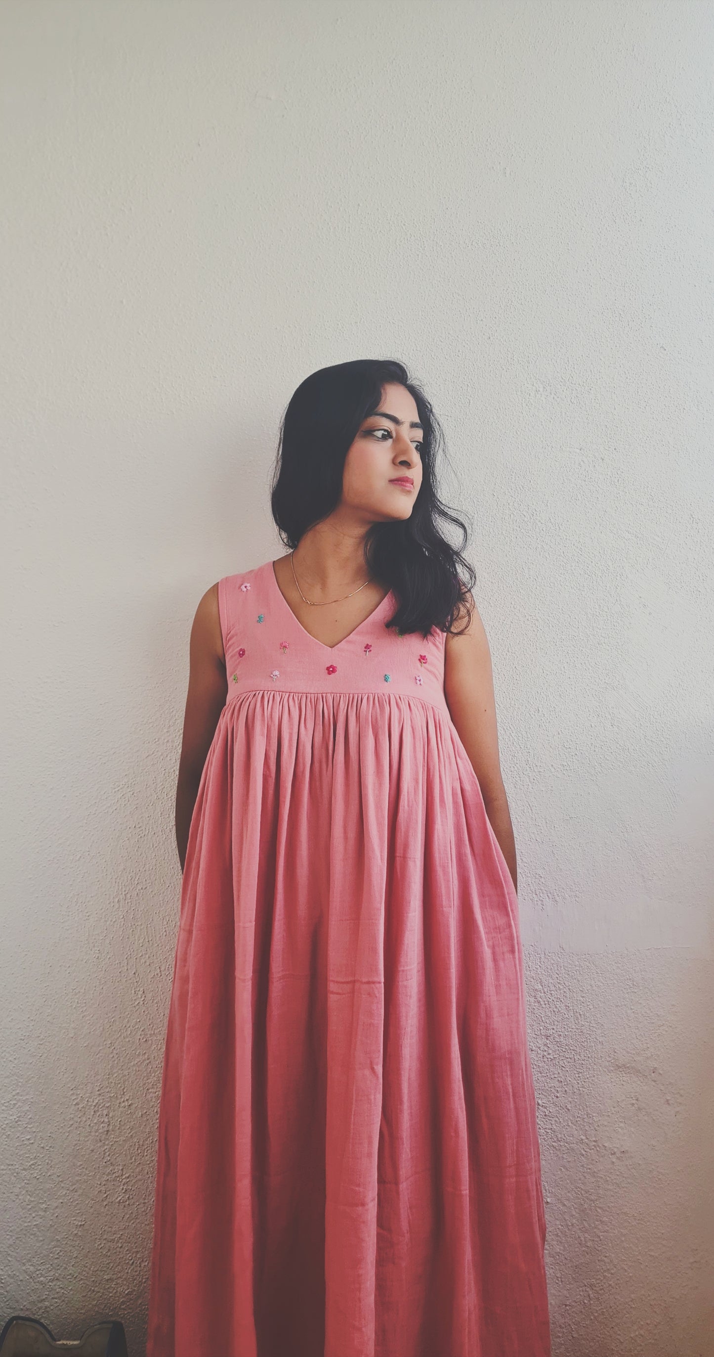 Romantic Whispers: Peach Muslin Cotton Frock