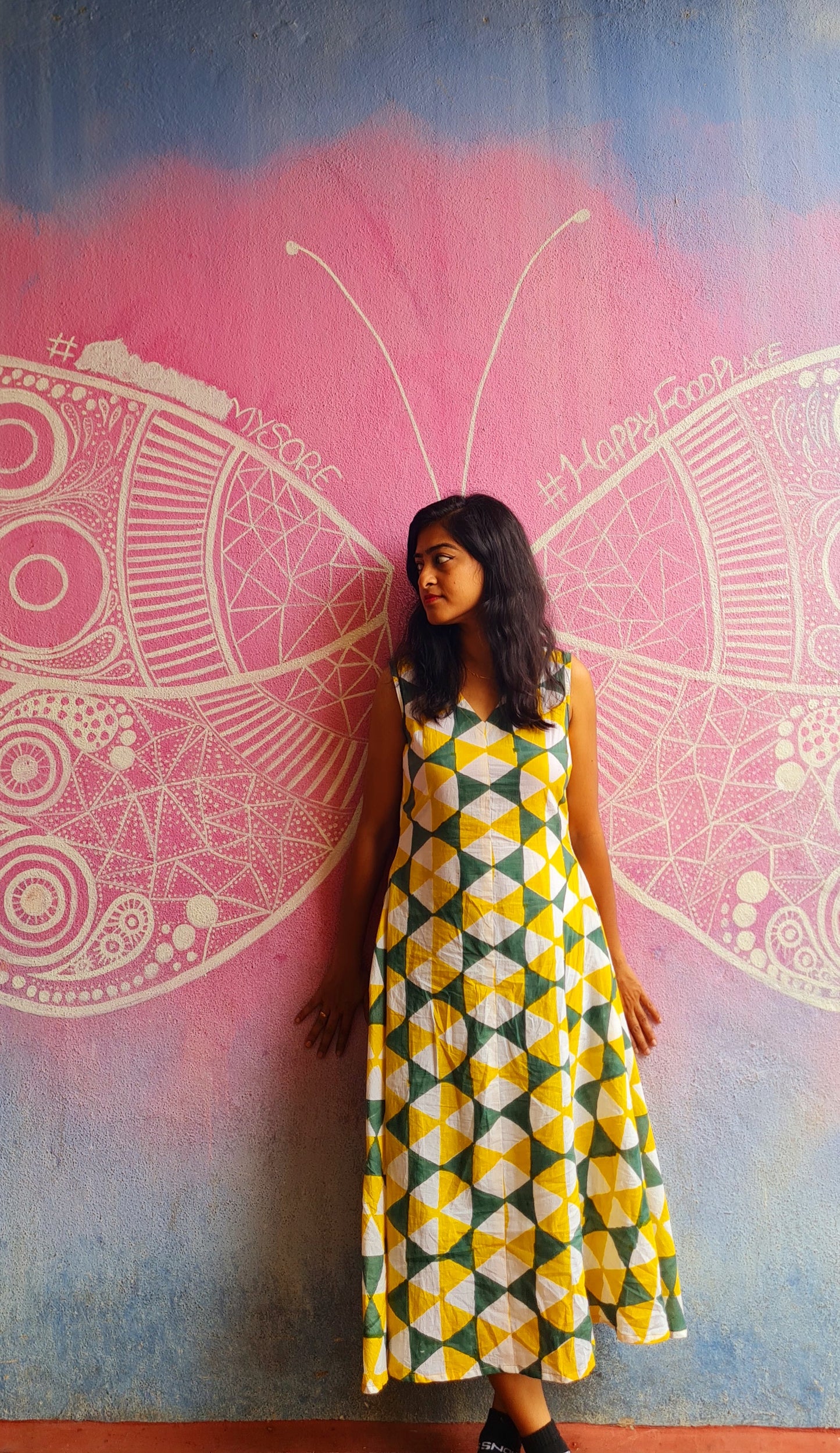 Pocketful of Style: Yellow Green Geometric Frock