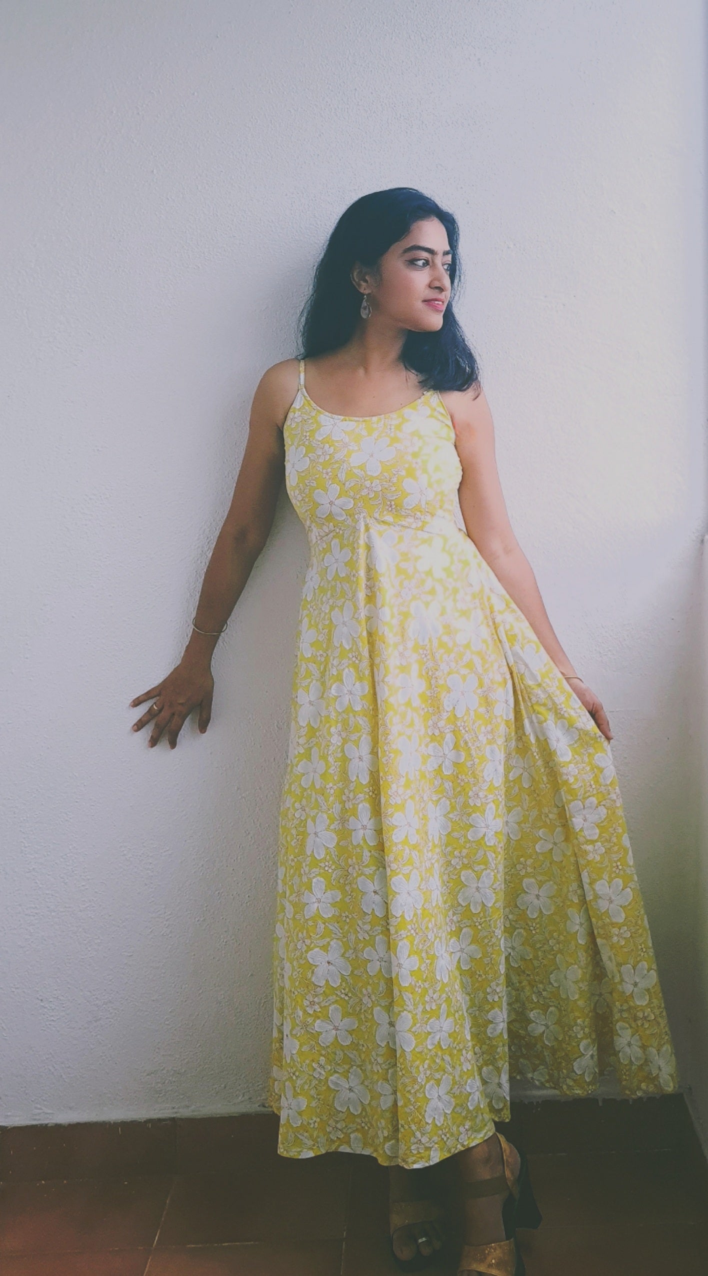 Golden Bloom Cotton Flared Dress