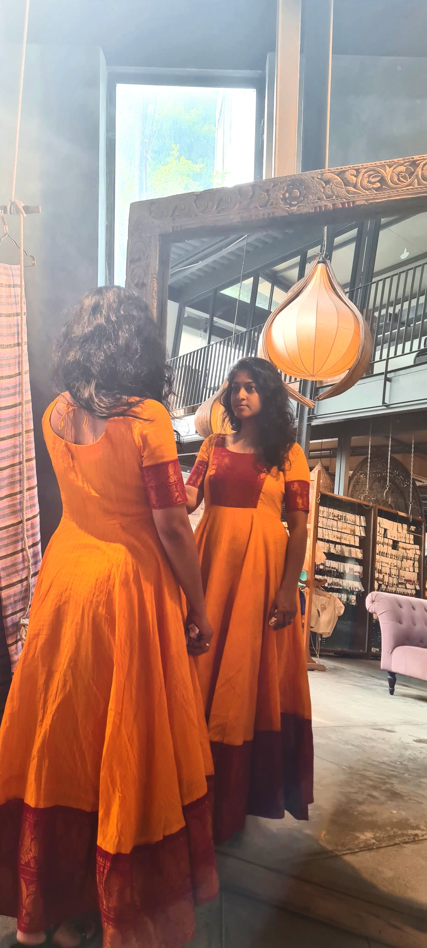 Sangam Splendor: Orange & Maroon Sungudi Cotton Frock..