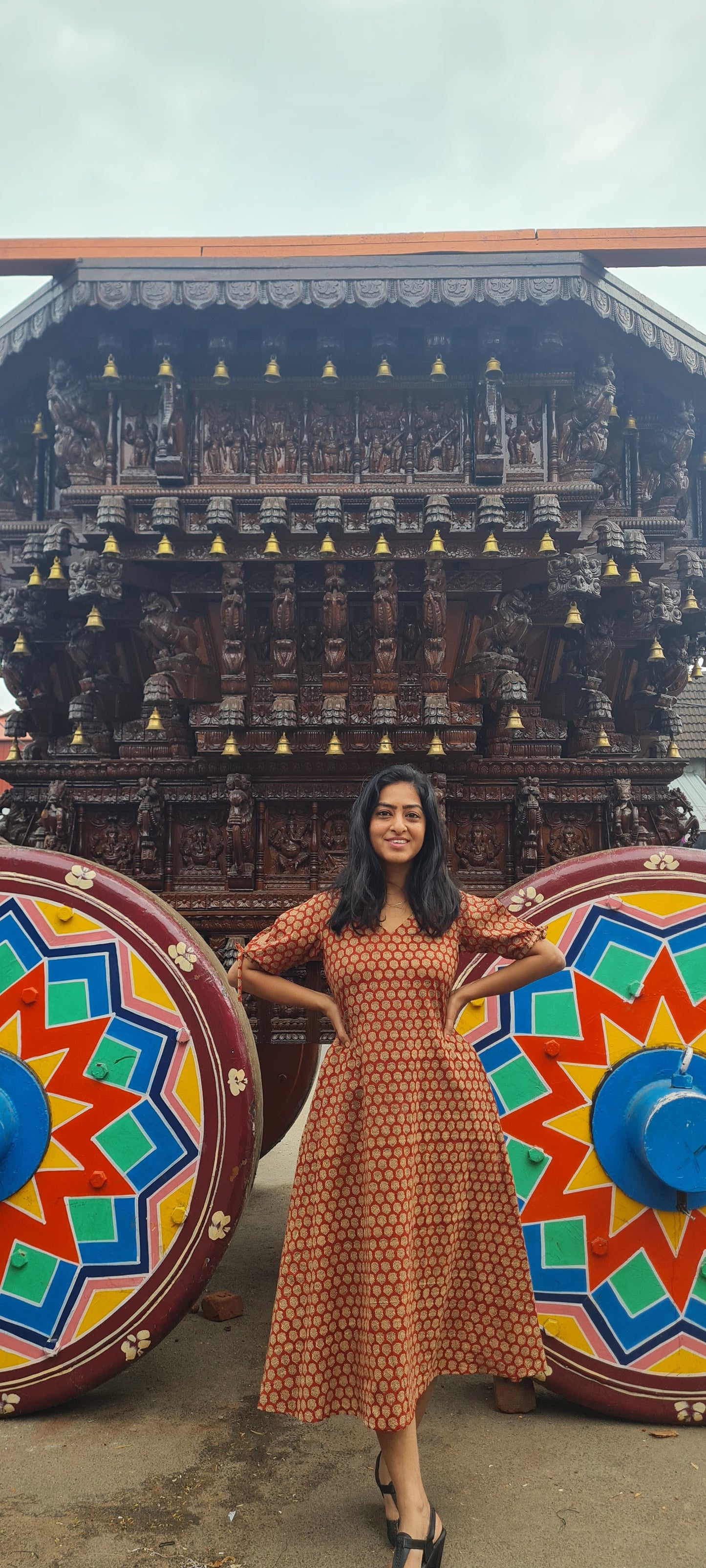Heritage Chic: Brick Red & Black Hand Block Printed Frock