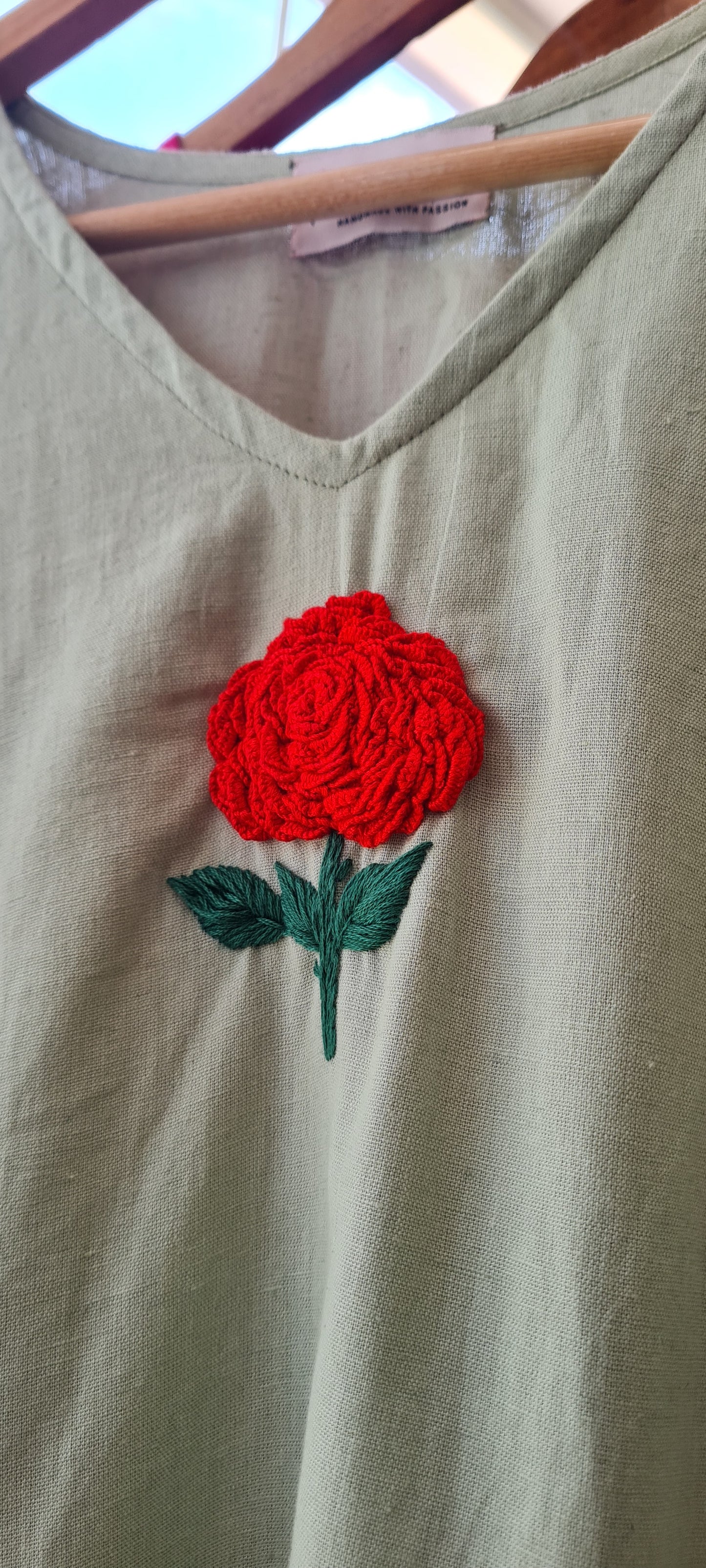 Pista Green Hand Embroidered Elegance - Handcrafted Cotton Top with Pocket