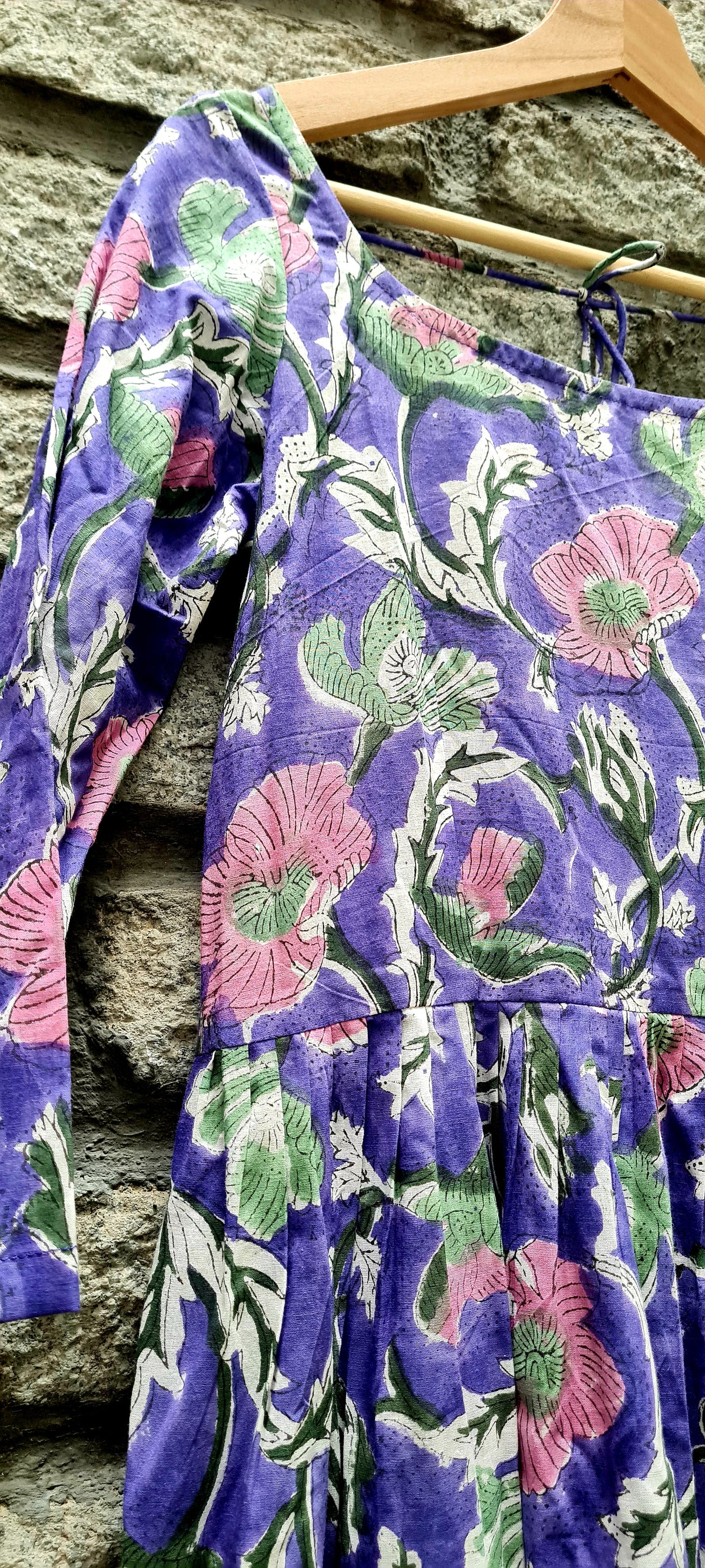 Violet and Pink Blooms: Hand Block Printed Cotton Frock for Maximum Comfort