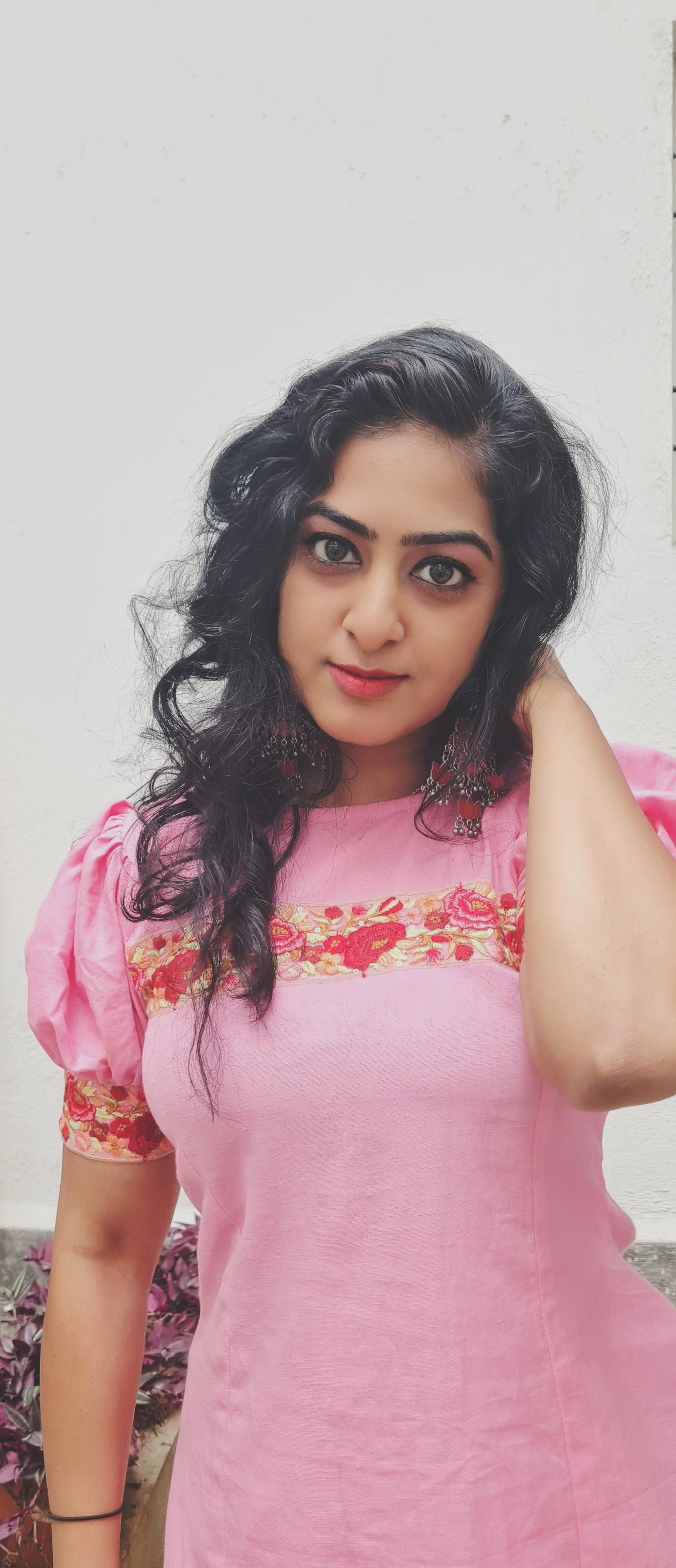 Pink Cotton Frock With Embroidery Patch Work