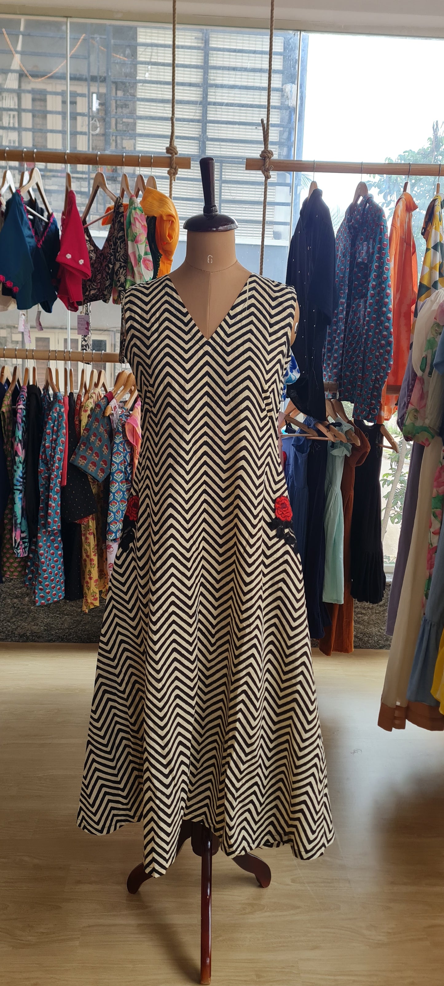 Striped Joy: Pure Cotton Christmas Dress FR00028