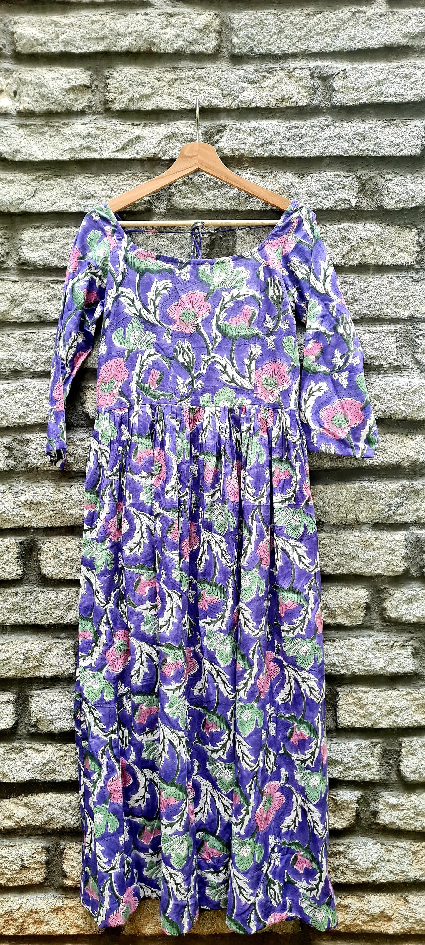 Violet and Pink Blooms: Hand Block Printed Cotton Frock for Maximum Comfort