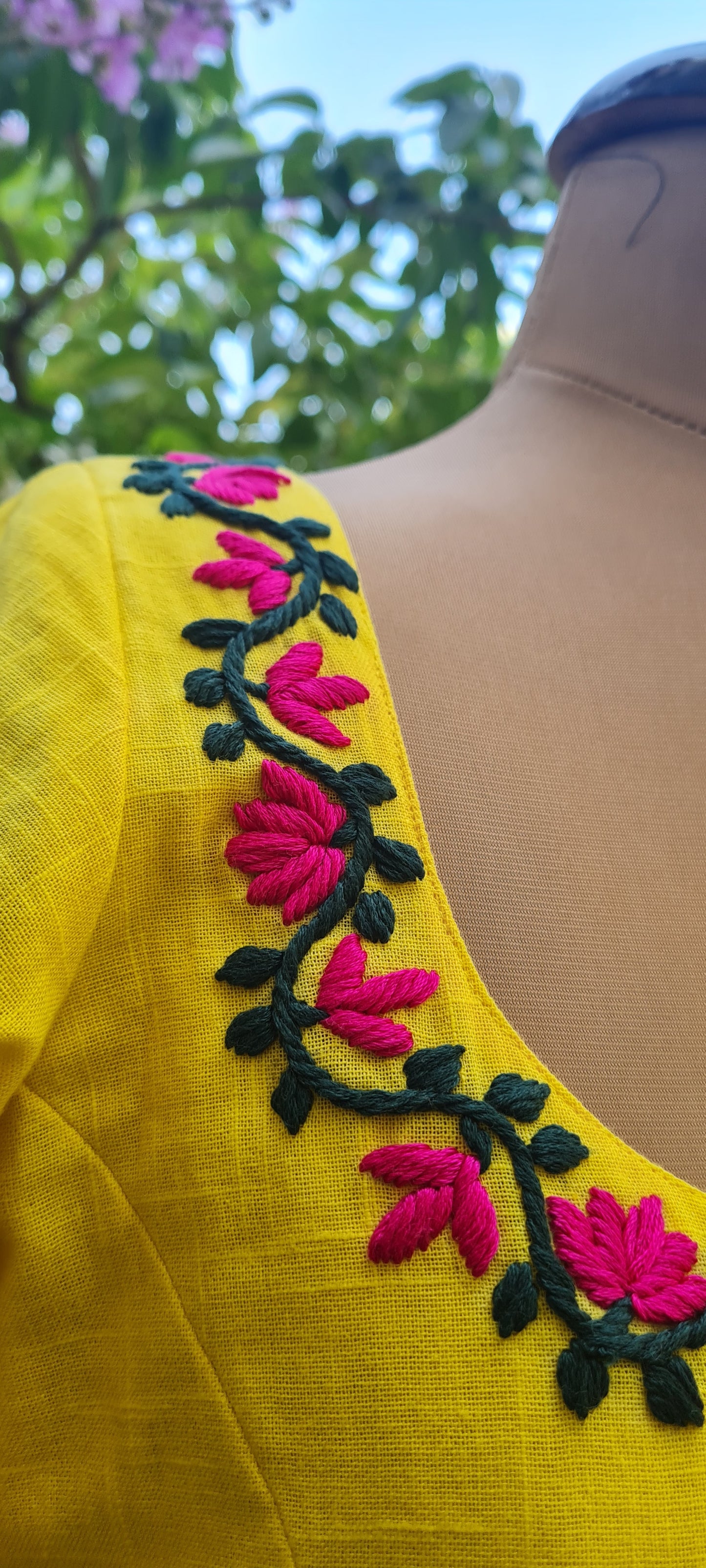 Lotus Bloom: Yellow Cotton Frock with Hand Embroidery