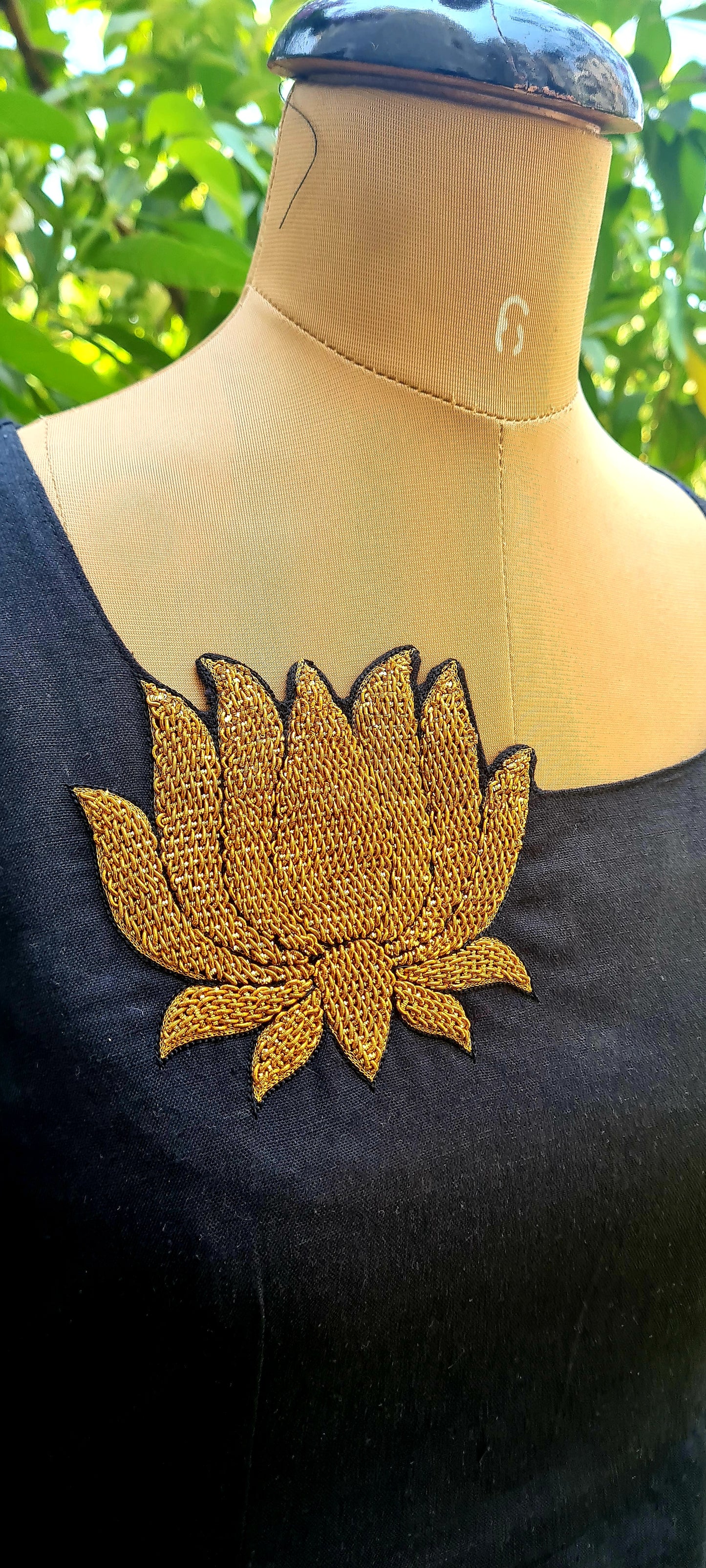 Lotus Bloom: Elegant Black Cotton Frock