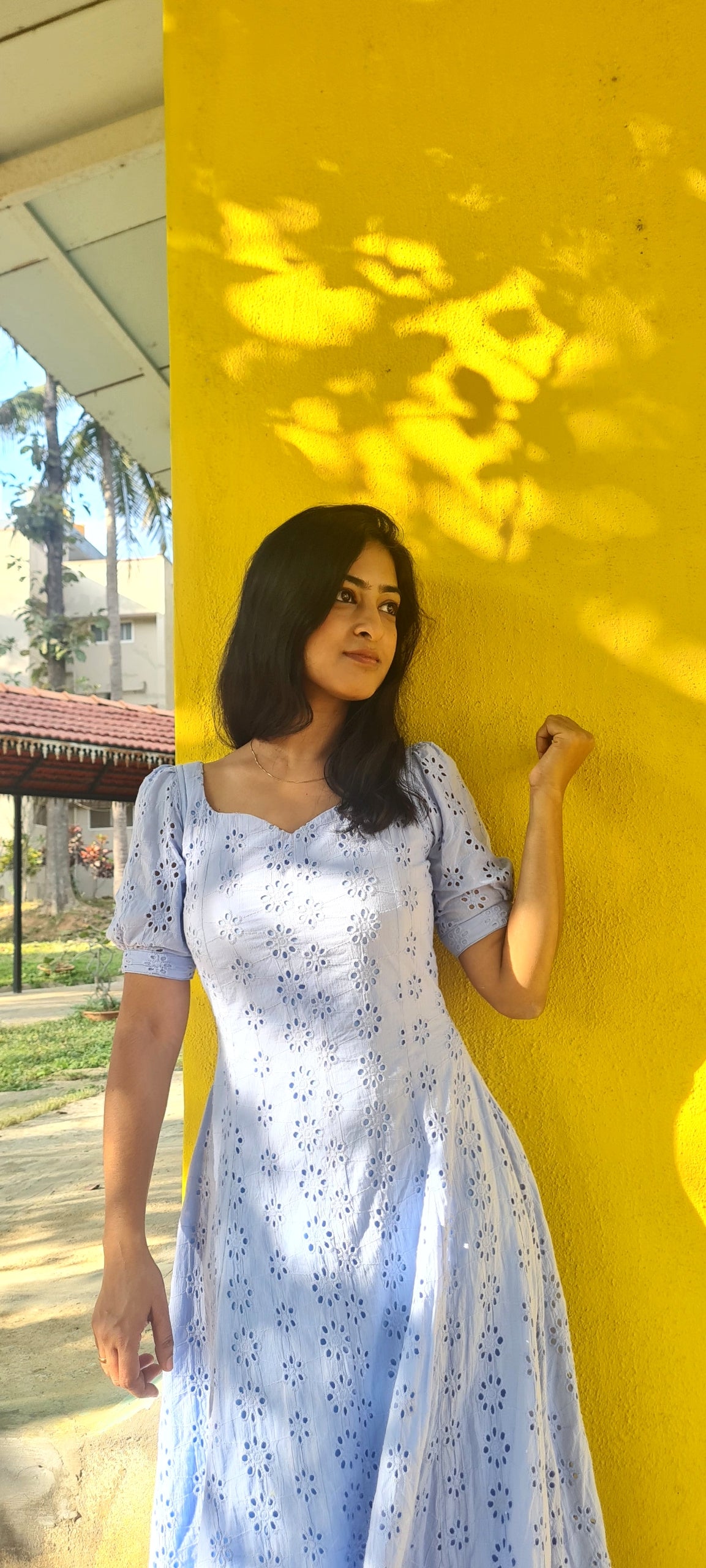 Soft Elegance: Powder Blue Hakoba Cotton Frock