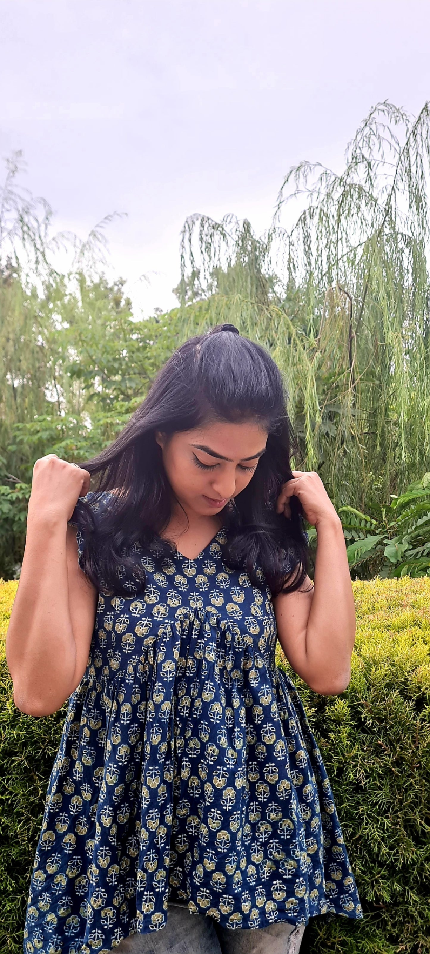 The V-Cut Ajrak Hand Block Printed Jeans Top