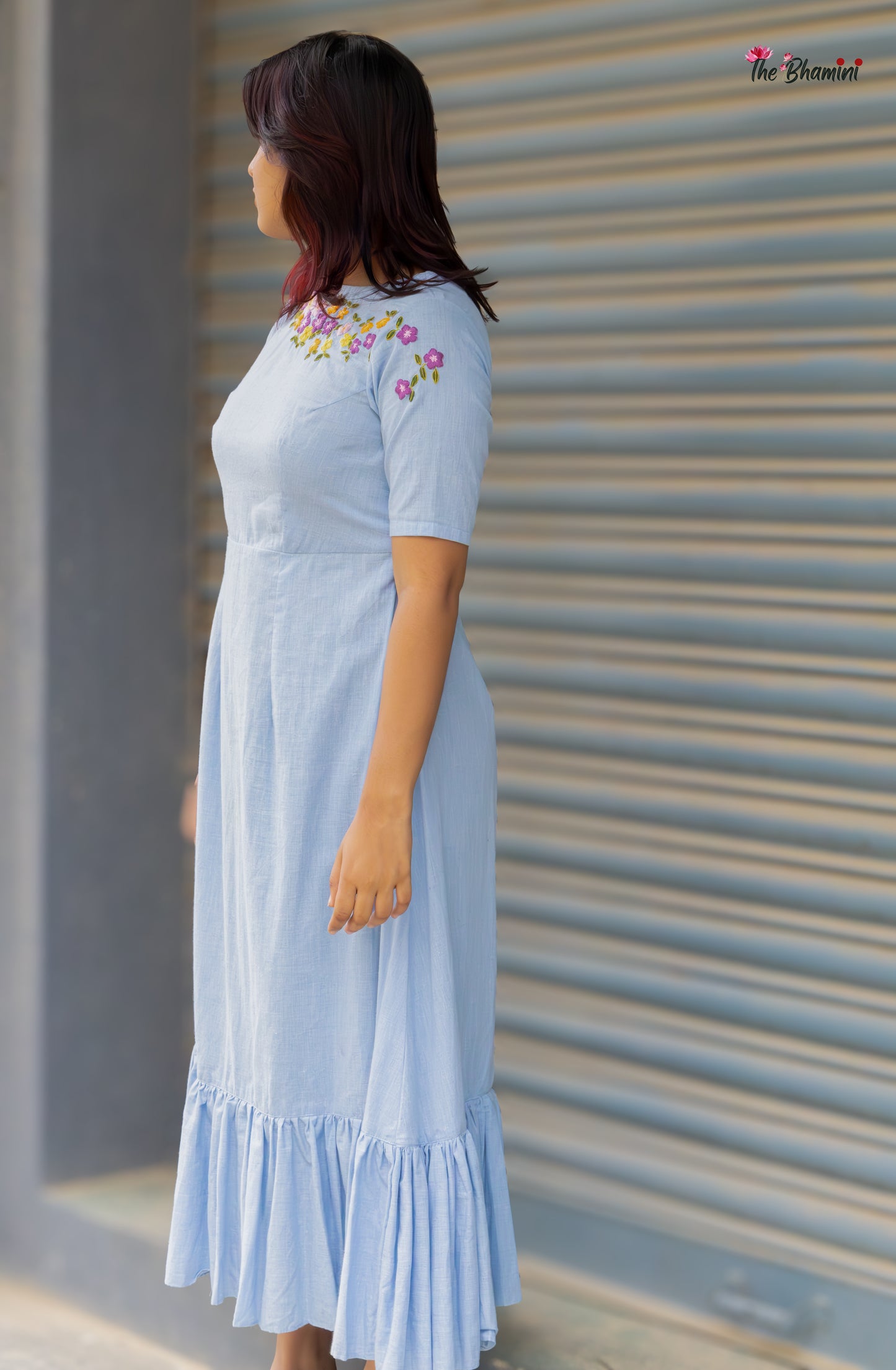 Whispers of Spring: Pastel Hand Embroidered Cotton Frock