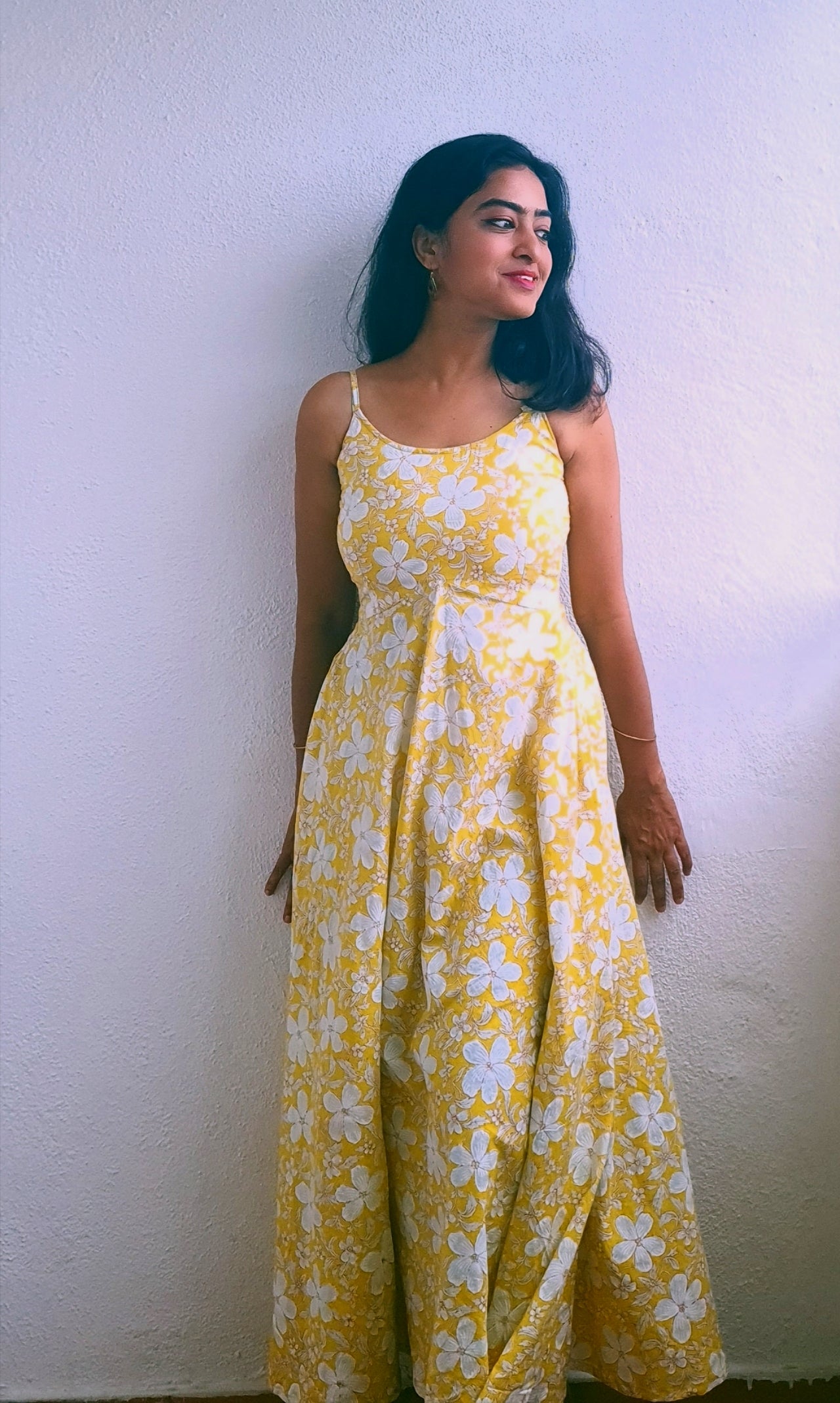 Golden Bloom Cotton Flared Dress