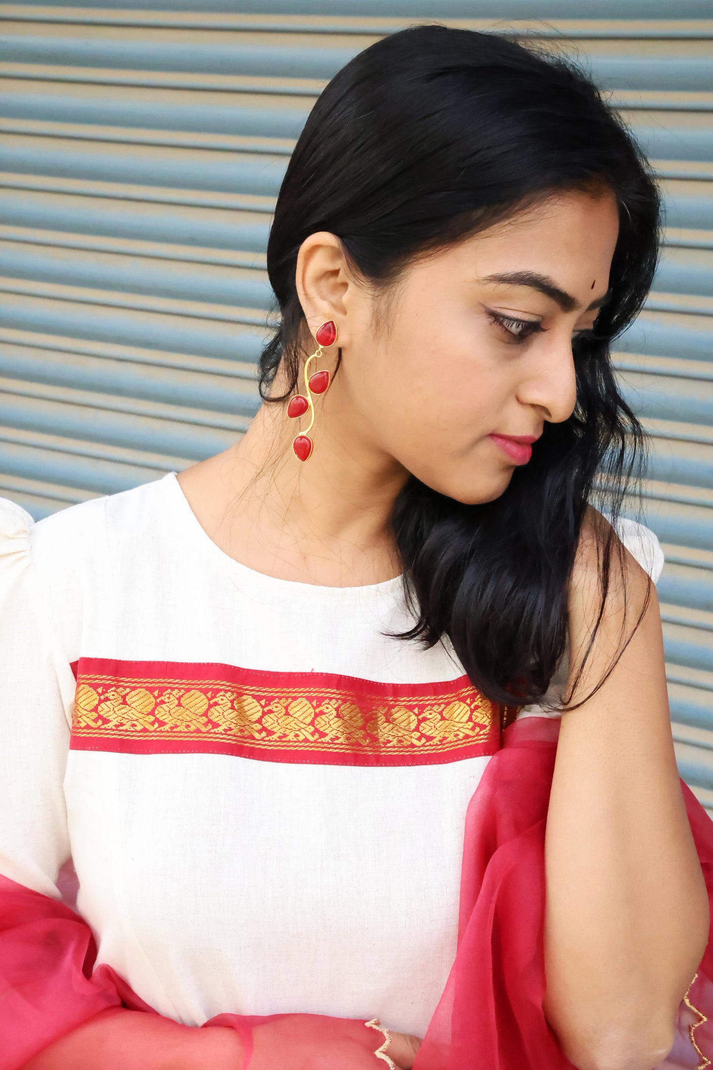 Traditional Charm: Off-White and Maroon Kurti Frock
