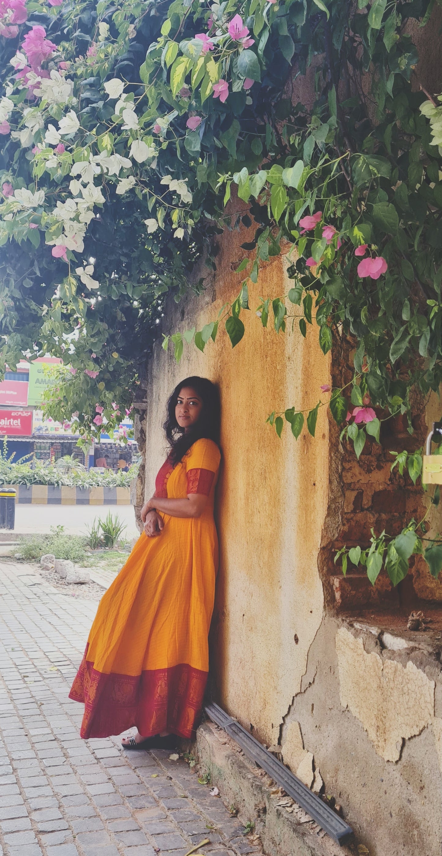 Sangam Splendor: Orange & Maroon Sungudi Cotton Frock..