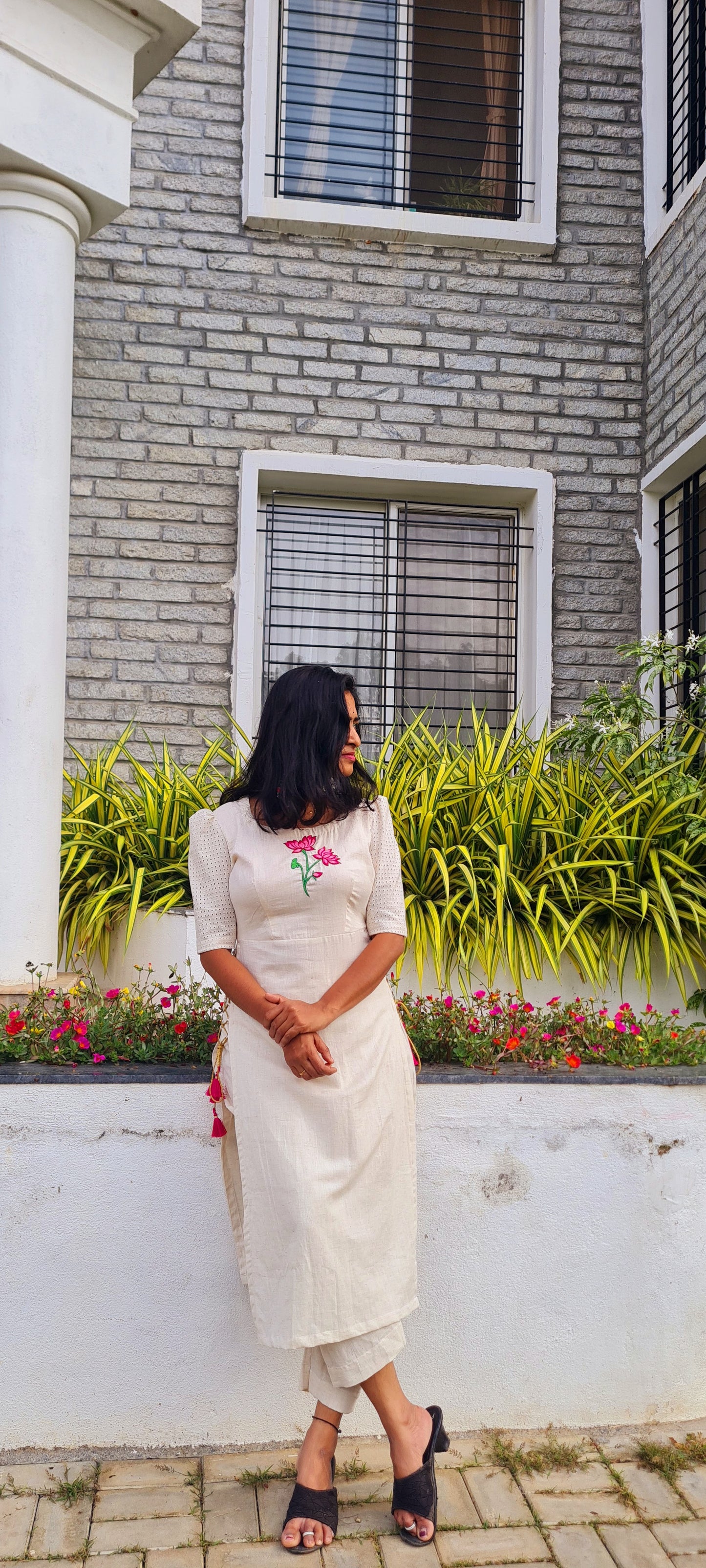 Ethereal Elegance: Lotus Embroidered Kurti