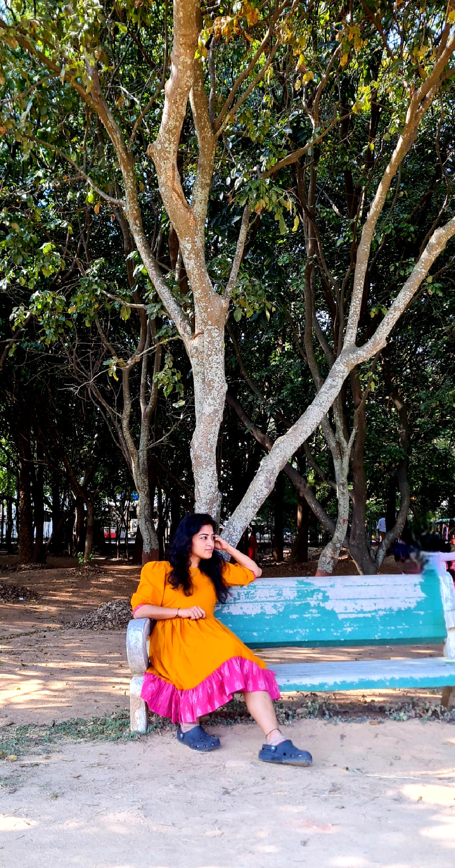 Radiant Elegance: The Orange Cotton Frock with Ikat Frills