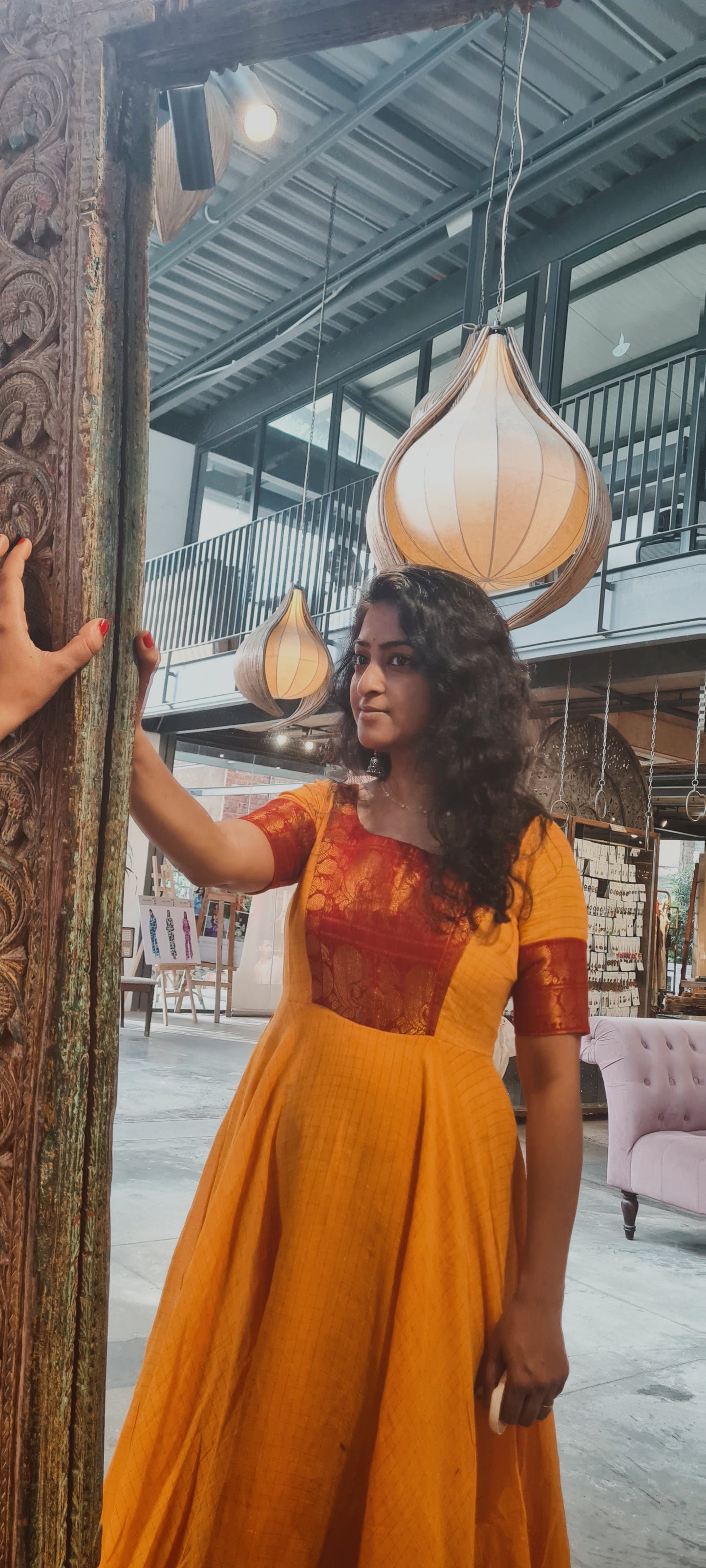 Sangam Splendor: Orange & Maroon Sungudi Cotton Frock..