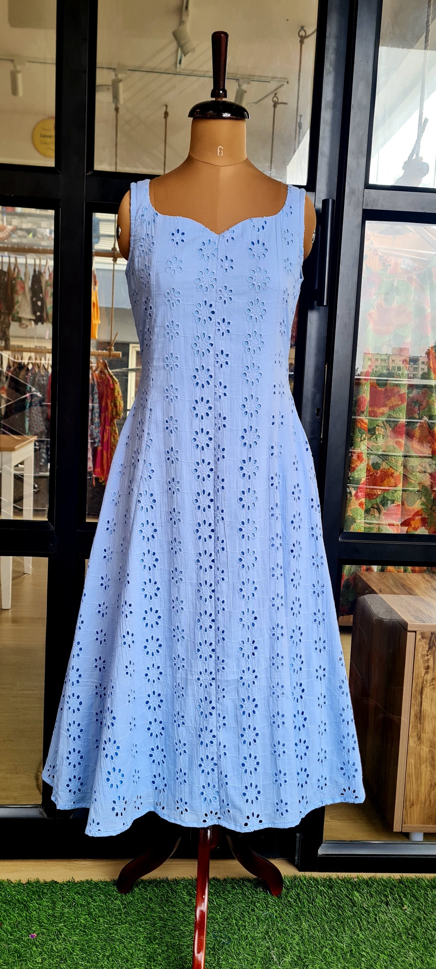 Soft Elegance: Powder Blue Hakoba Cotton Frock