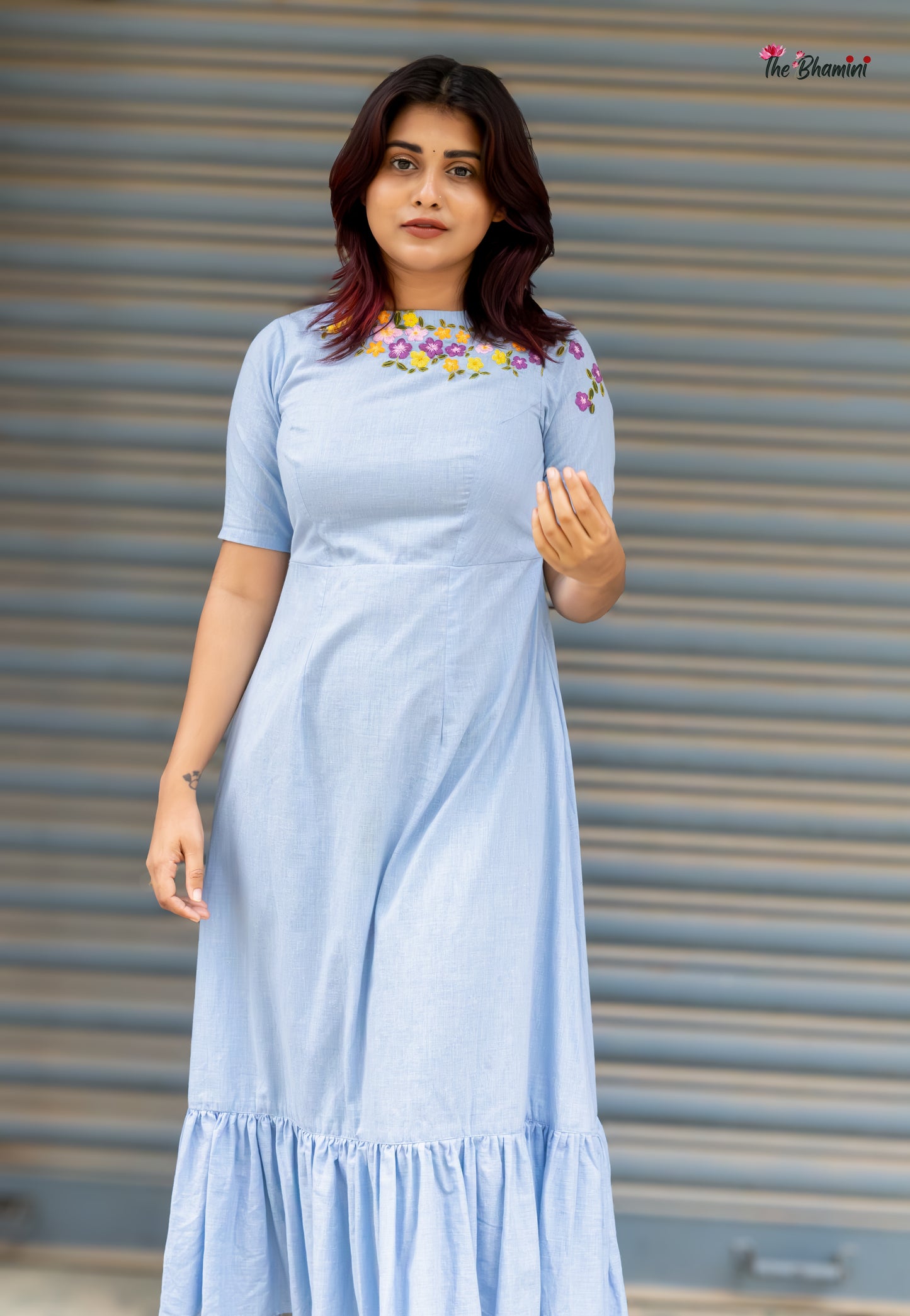 Whispers of Spring: Pastel Hand Embroidered Cotton Frock