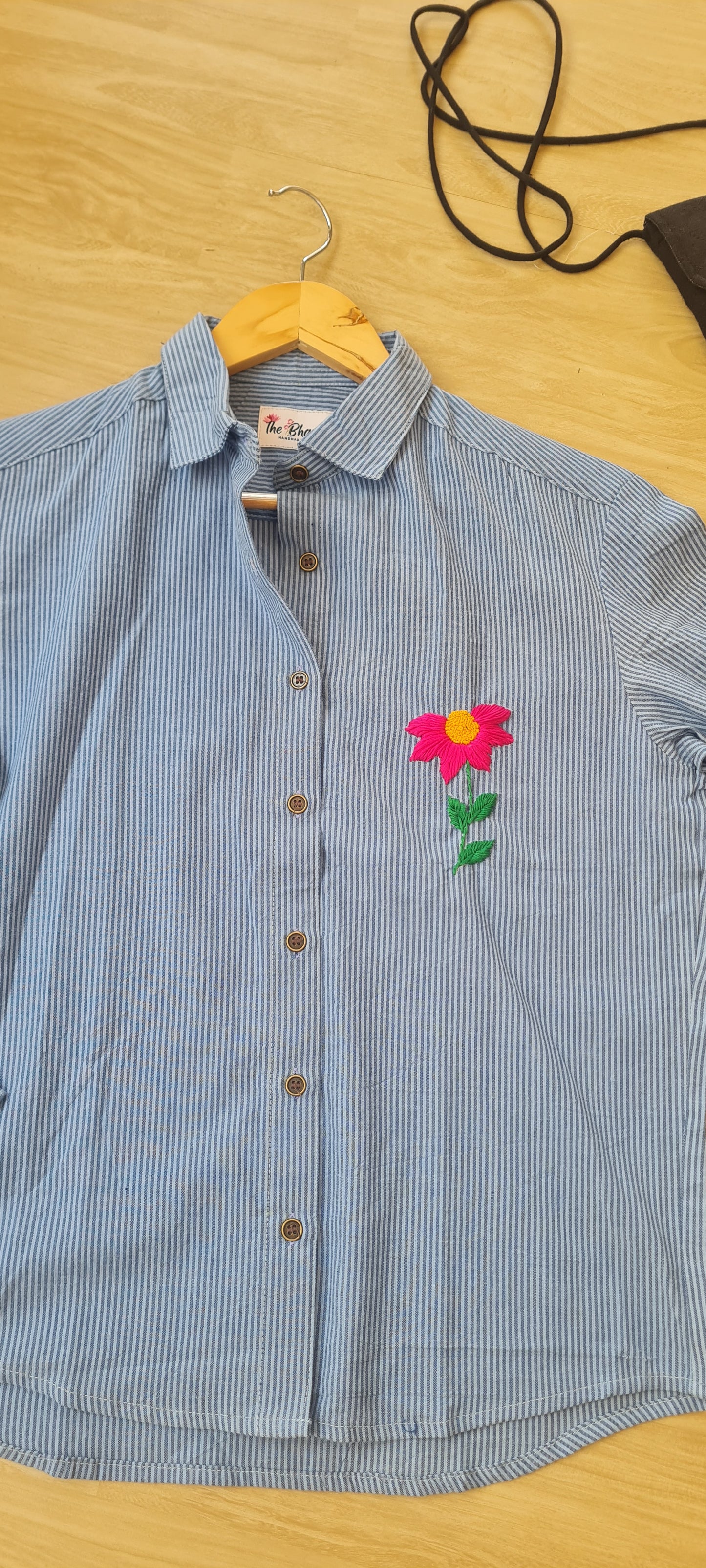 Striped Elegance with a Pop of Pink..Collar Shirt For Woman