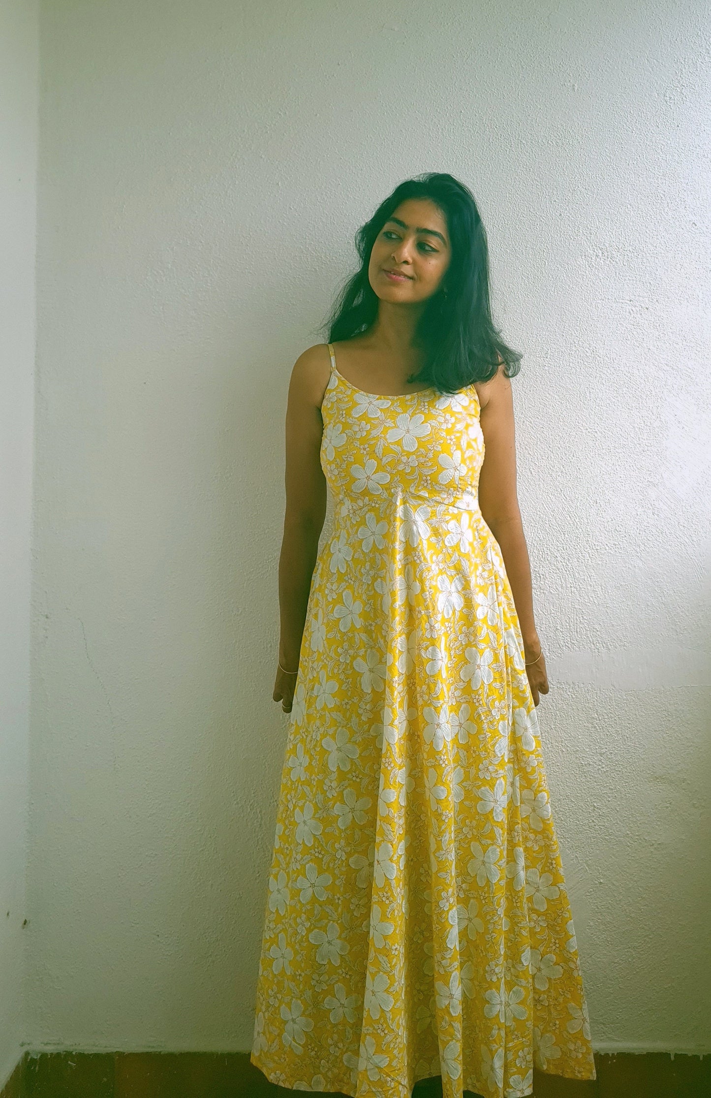 Golden Bloom Cotton Flared Dress