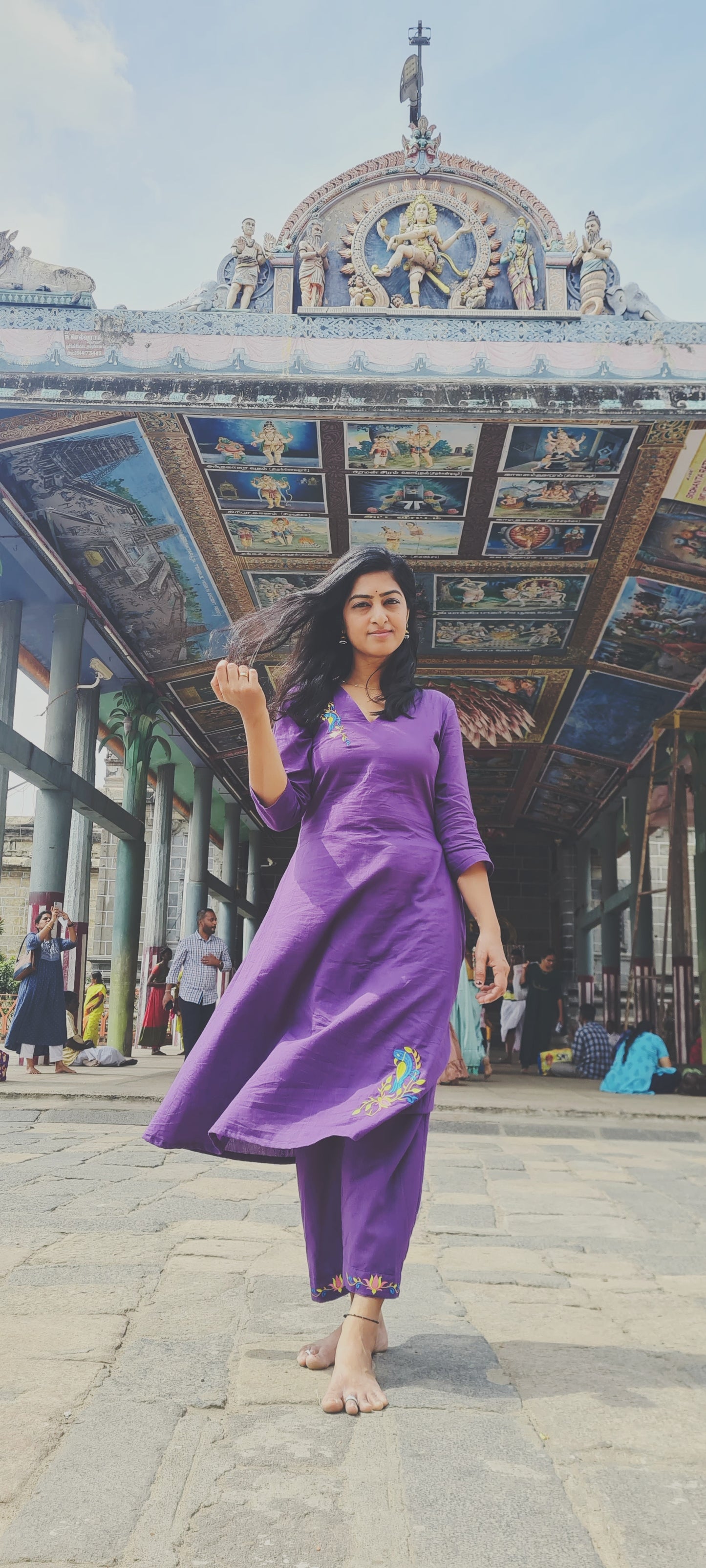 Temple to Office: Comfortable Purple Kurti with Parrot Design