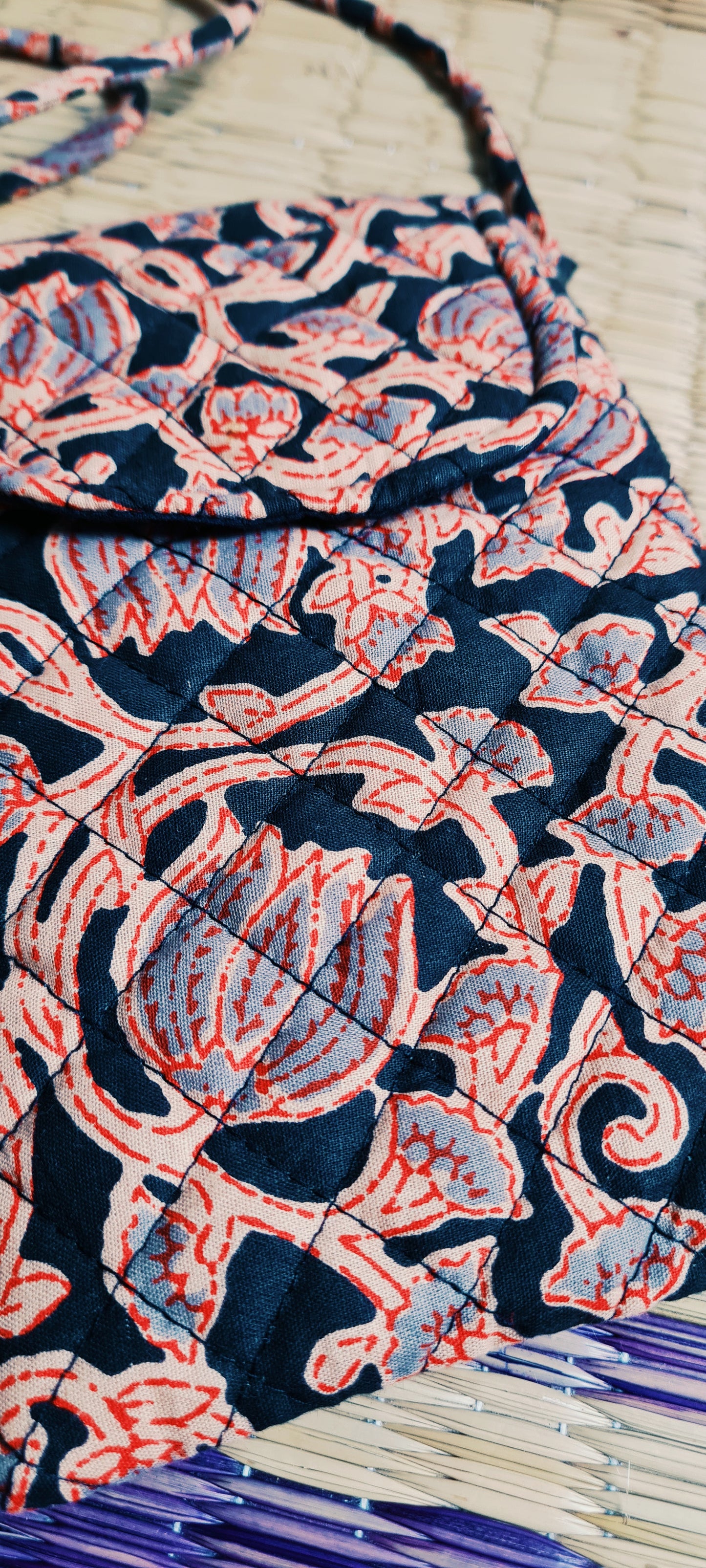 Block printed Red Black Sling Bag