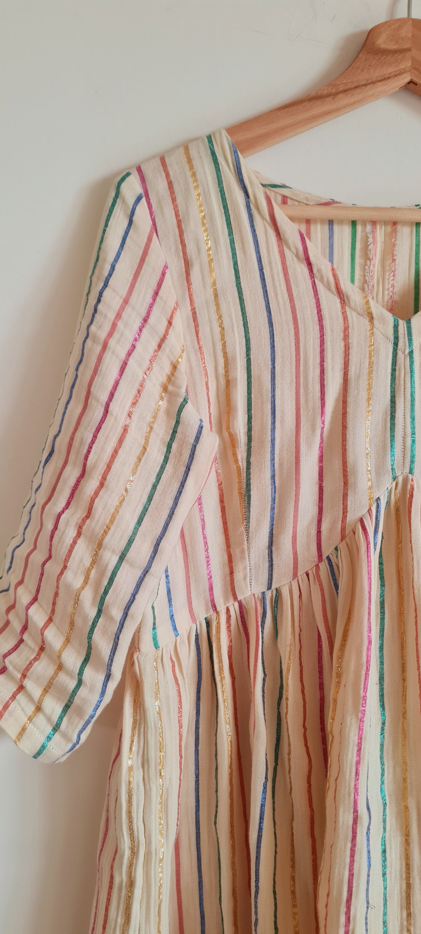 Chic Western Dreams: Off-White Striped Cotton Frock