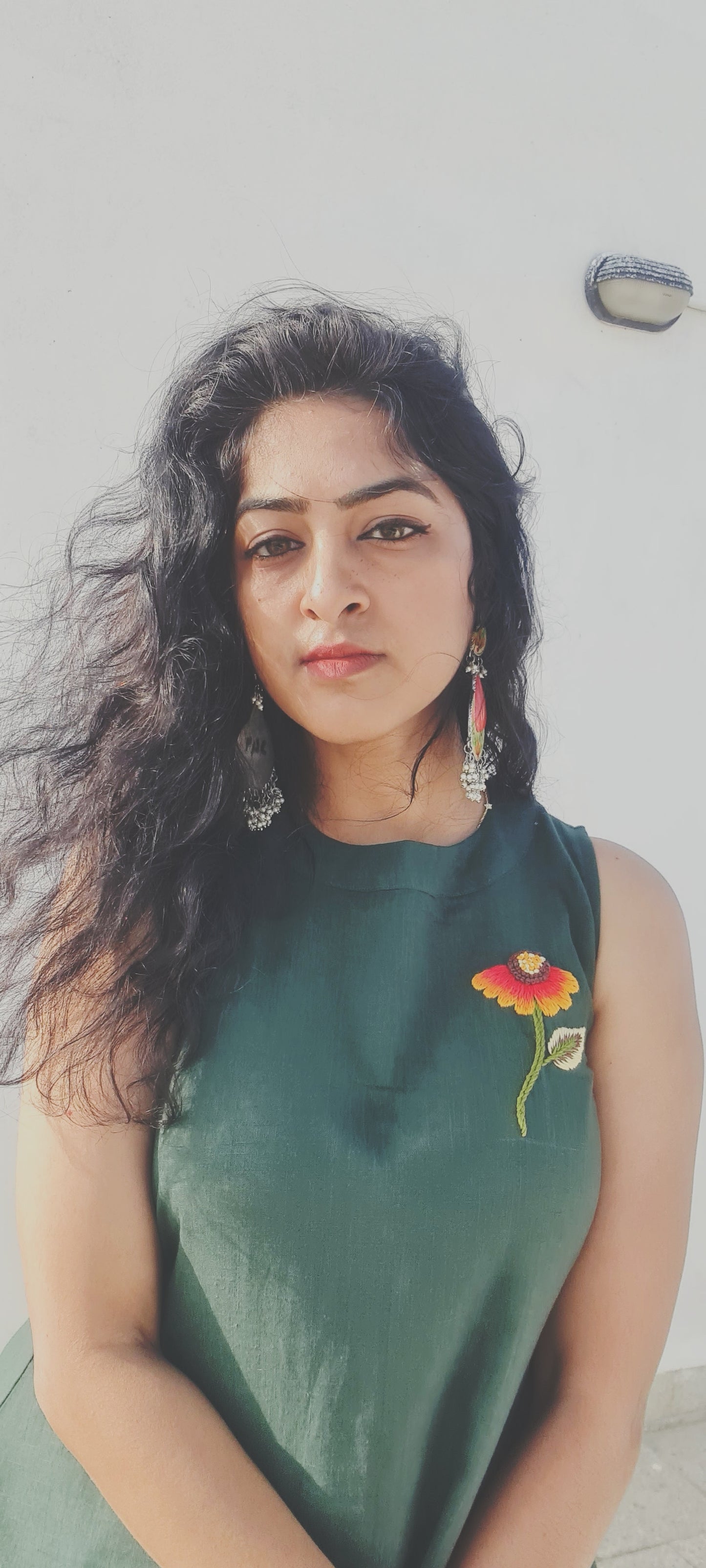 Emerald Bloom: Hand-Embroidered Halter Kurti And Bottom with Artful Accents